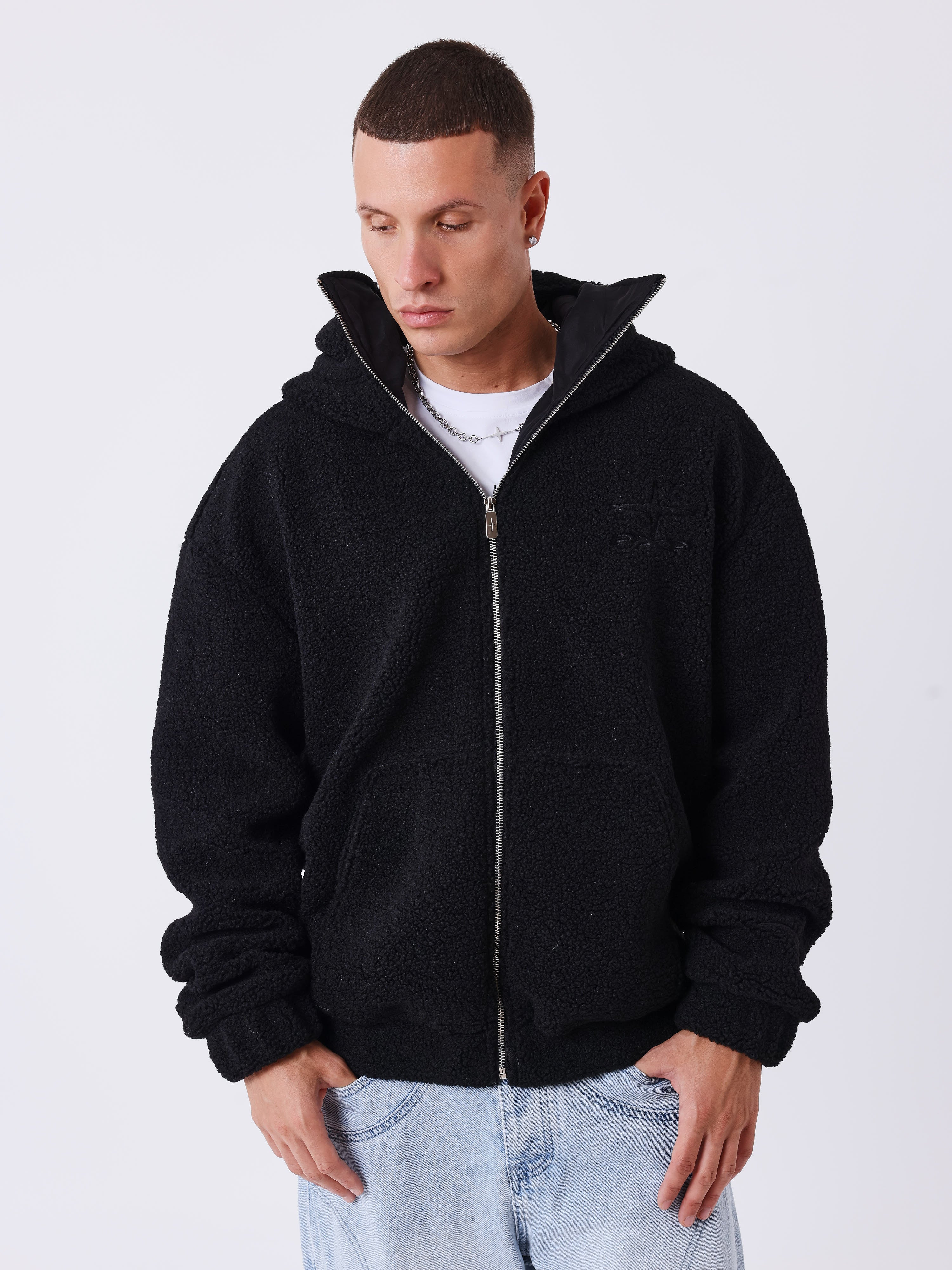 Veste zippée en sherpa à double capuche Mountain-1