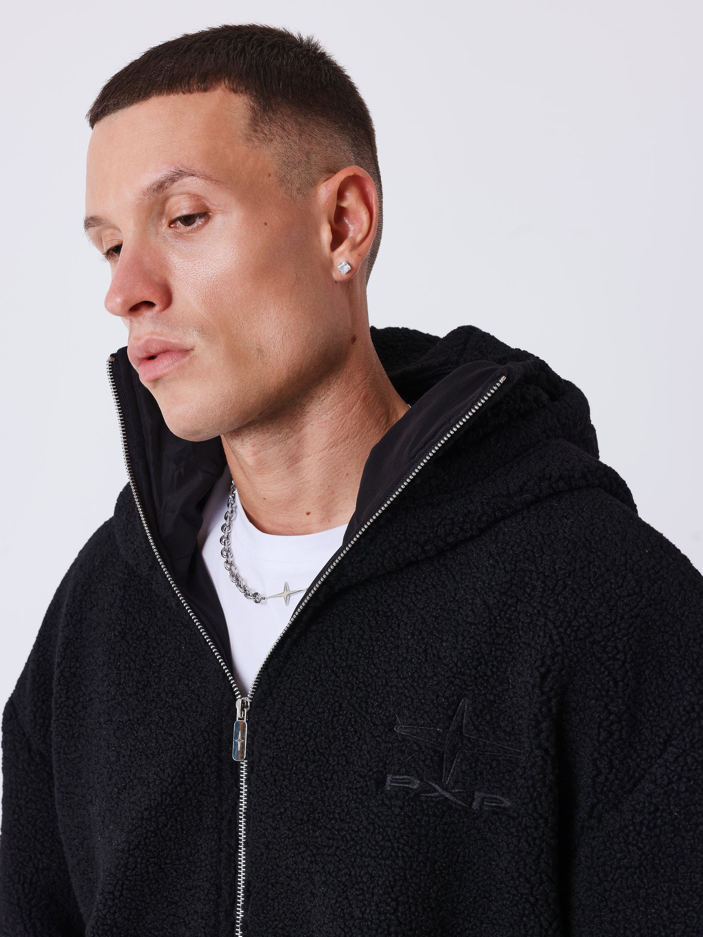 Veste zippée en sherpa à double capuche Mountain