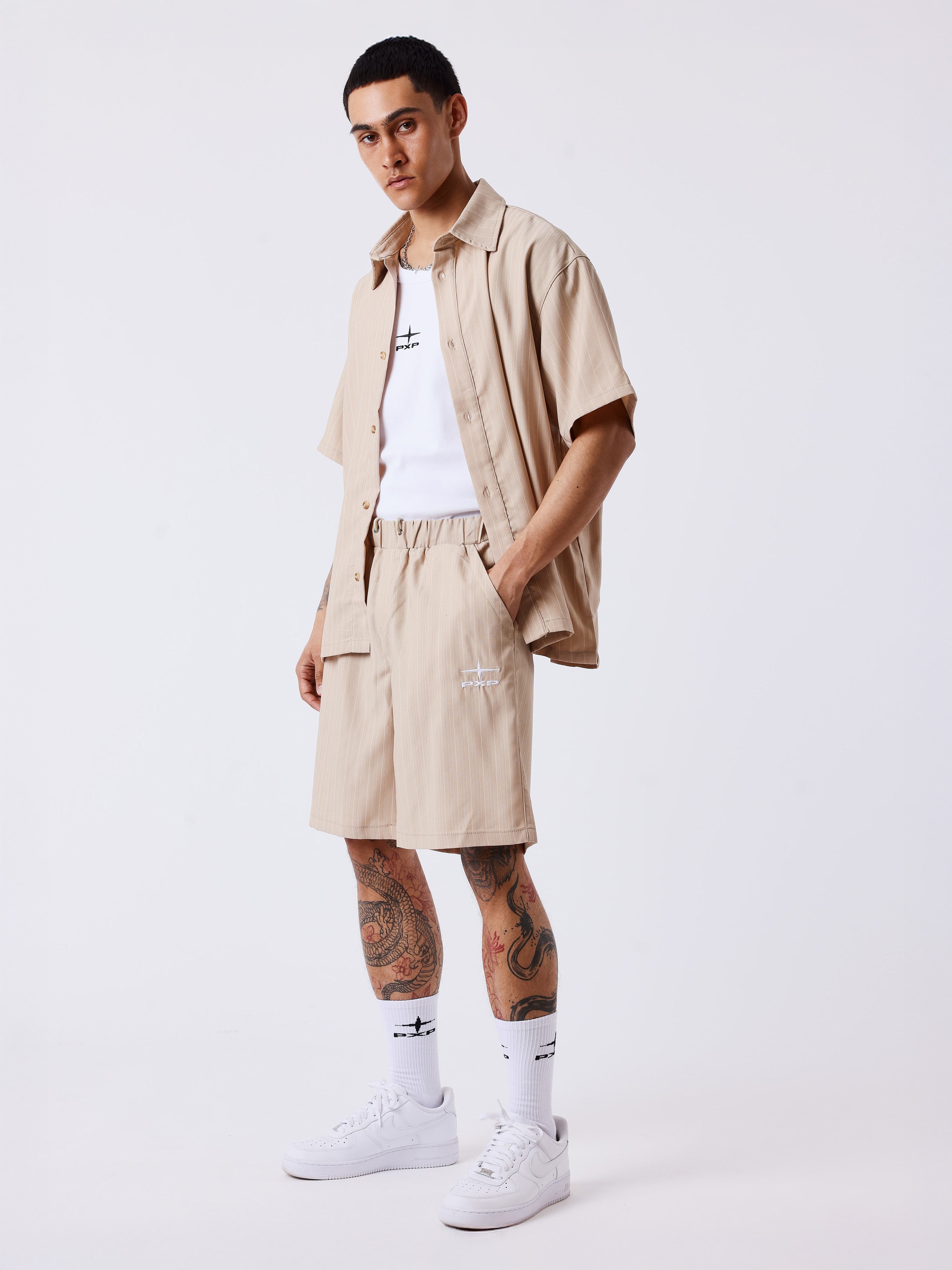 Striped shorts with elastic waistband-1
