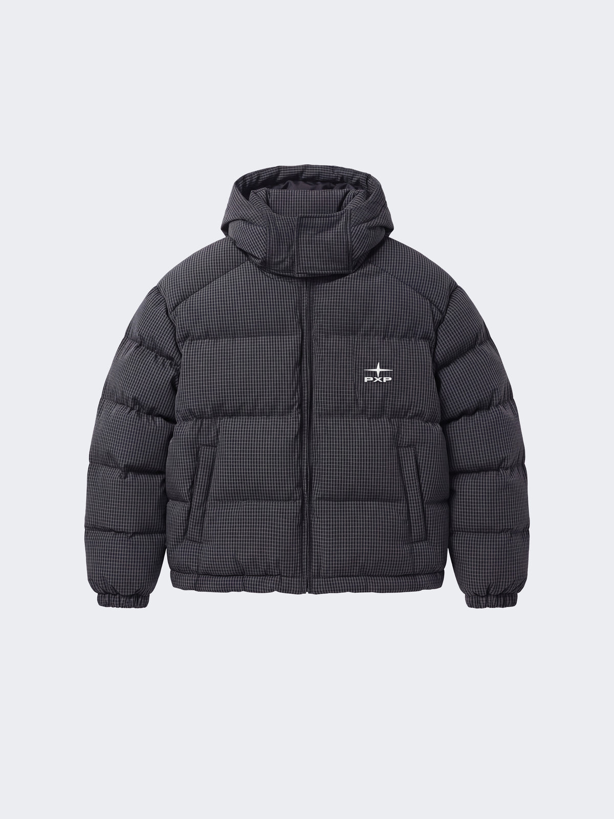 Chaqueta acolchada con capucha de cuadros
