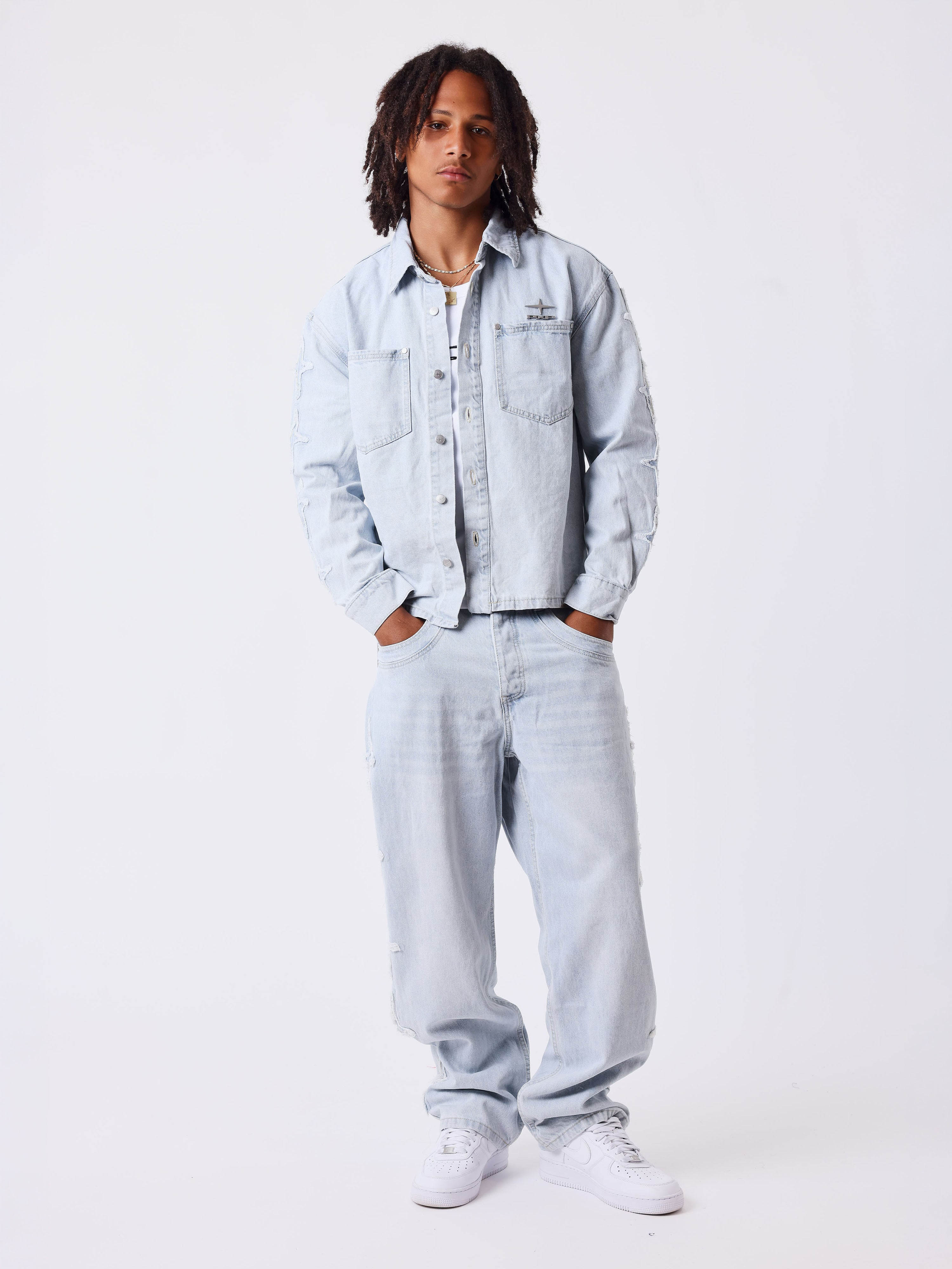 Denim overshirt met Polaris inzetstukken-5