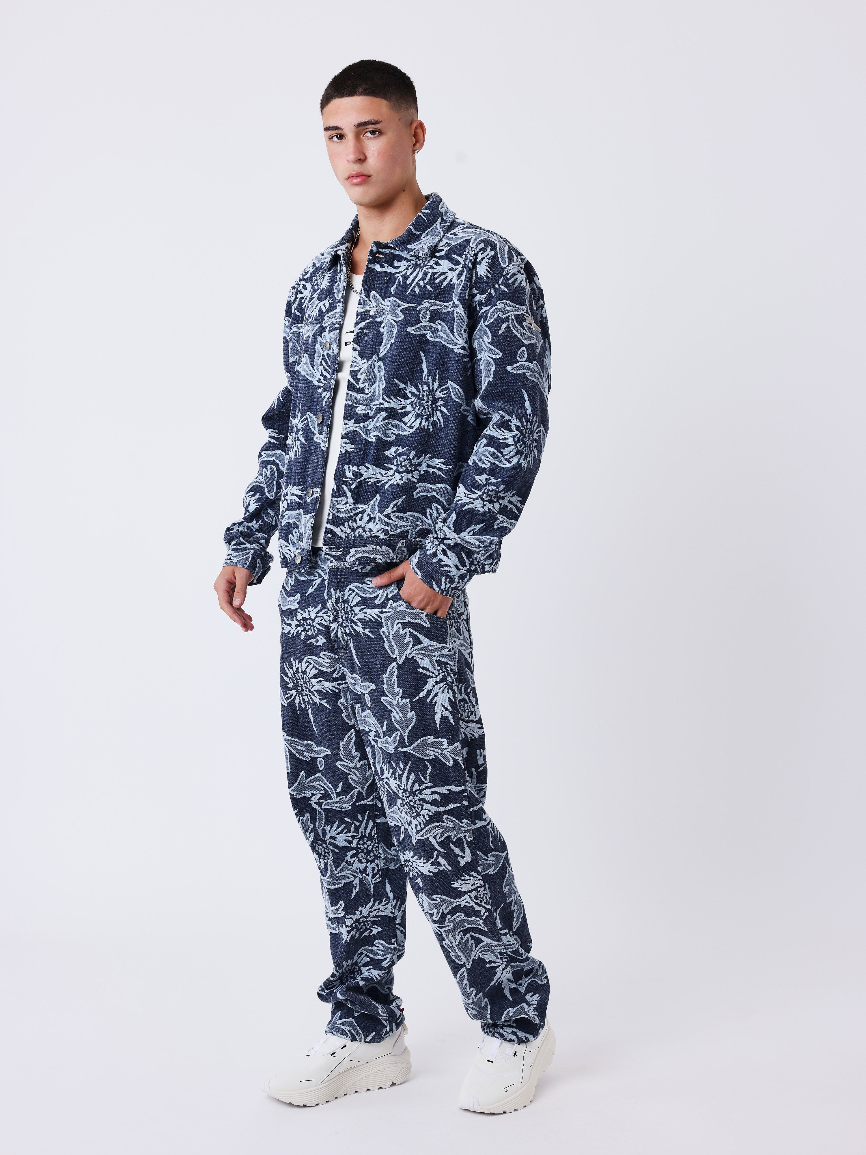 Floral jacquard denim jacket-5