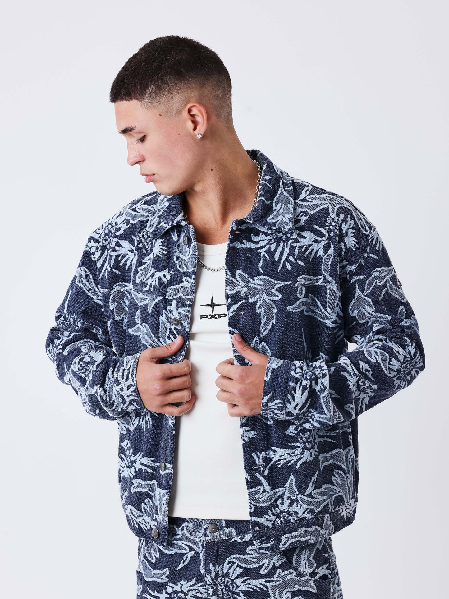 Floral jacquard denim jacket