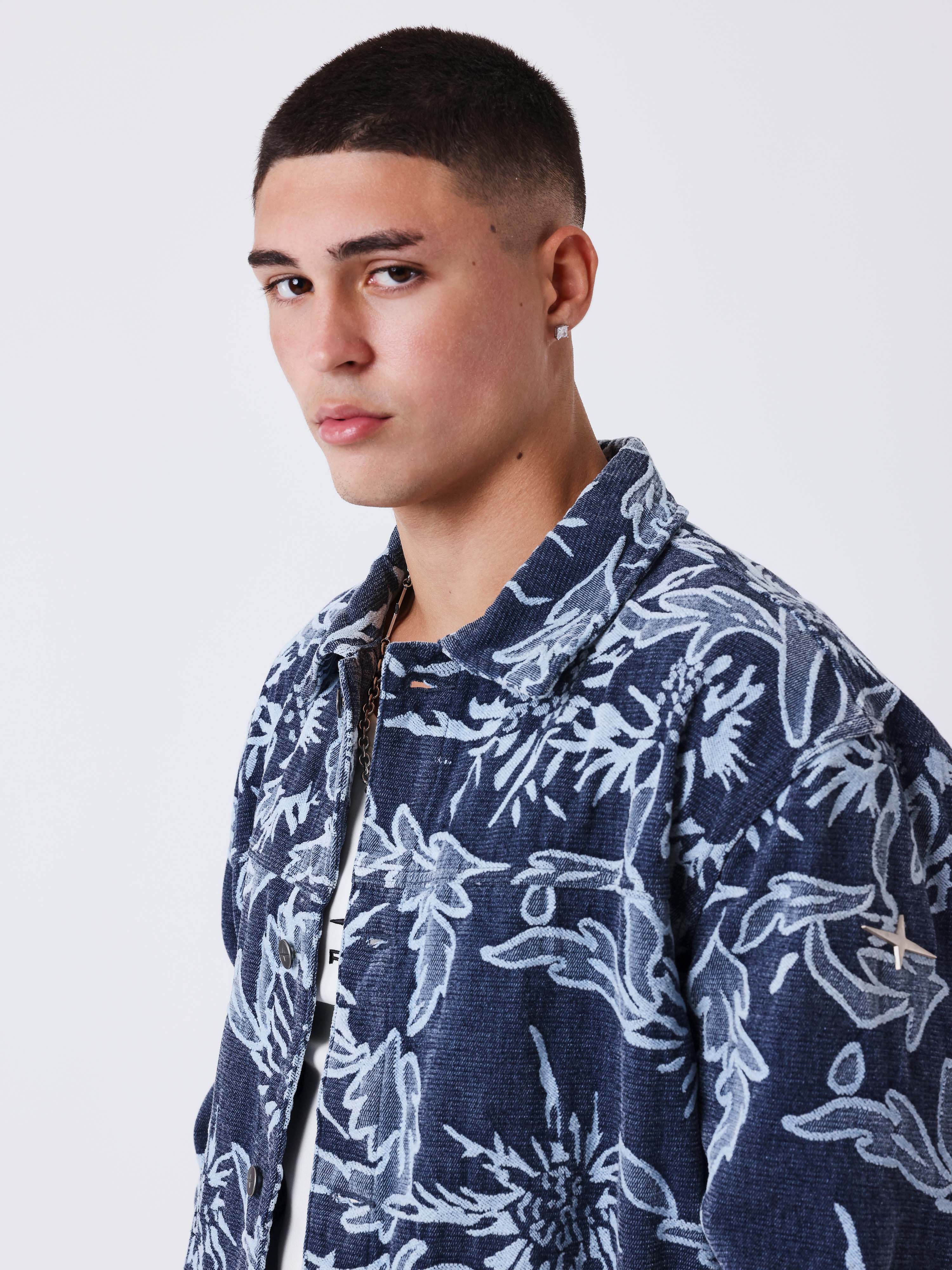 Floral jacquard denim jacket-3