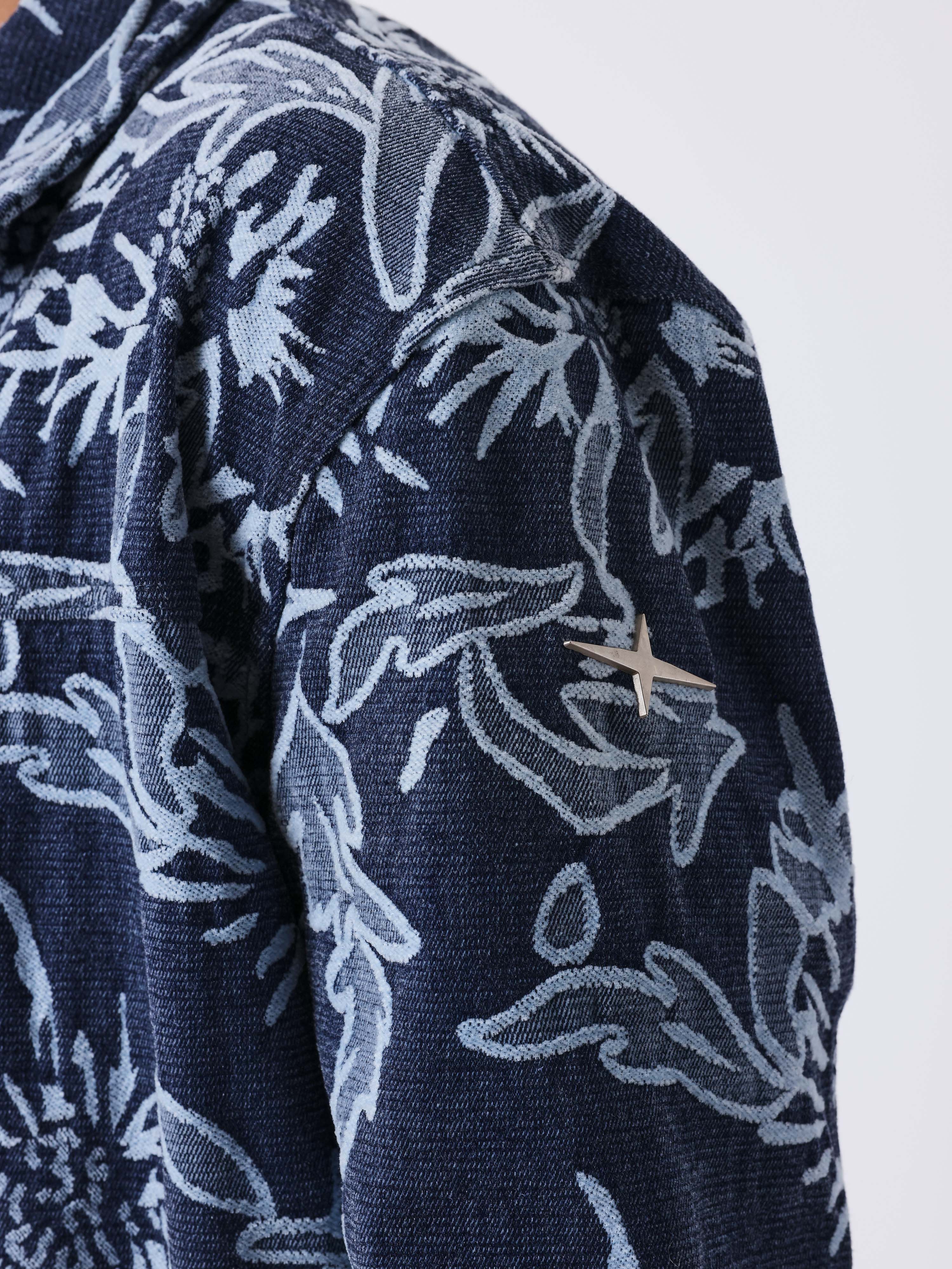 Floral jacquard denim jacket-4