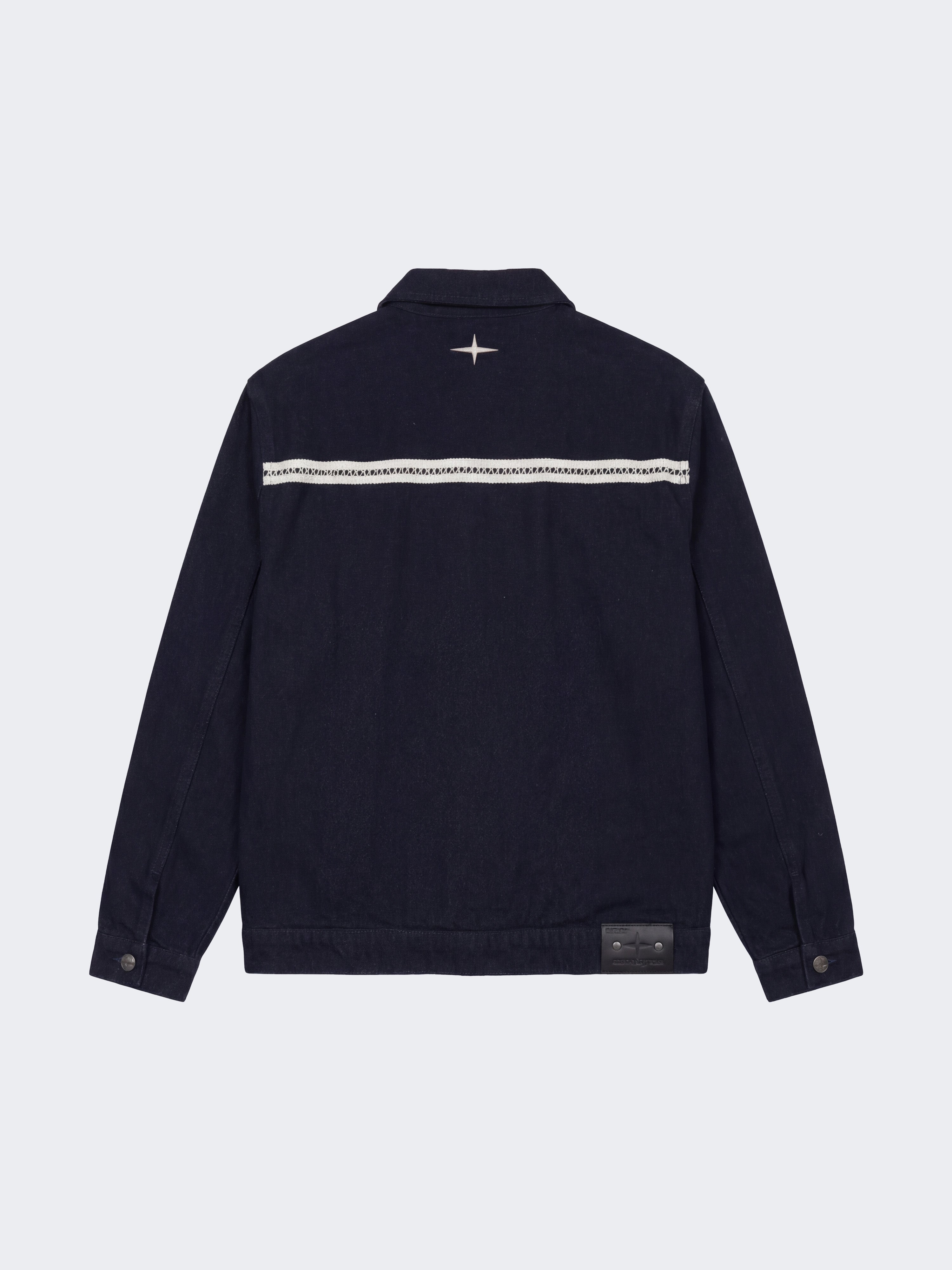 Tofarvet denimjakke med hæklede detaljer-7