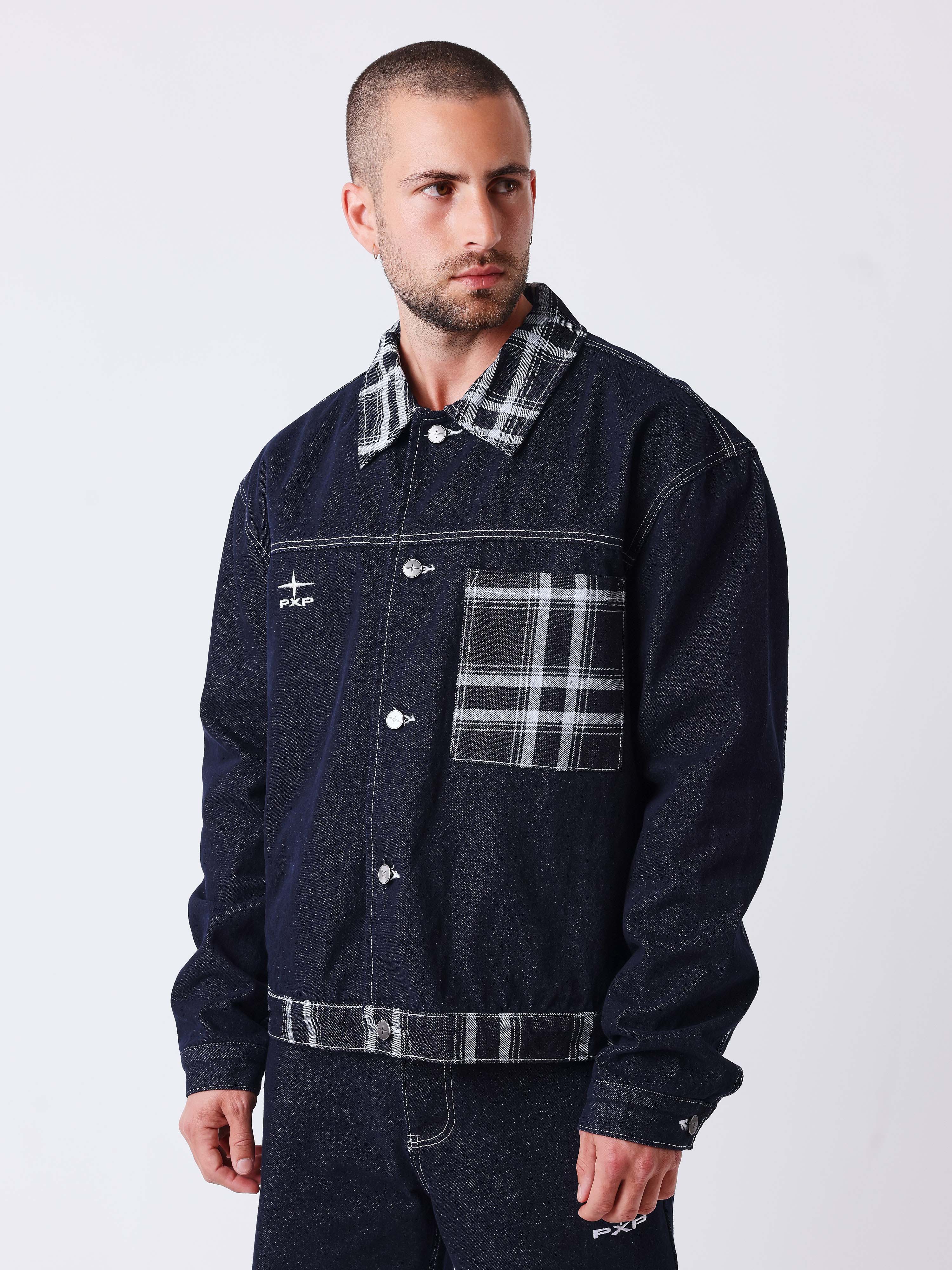 Denimjakke med ternet mønster-1