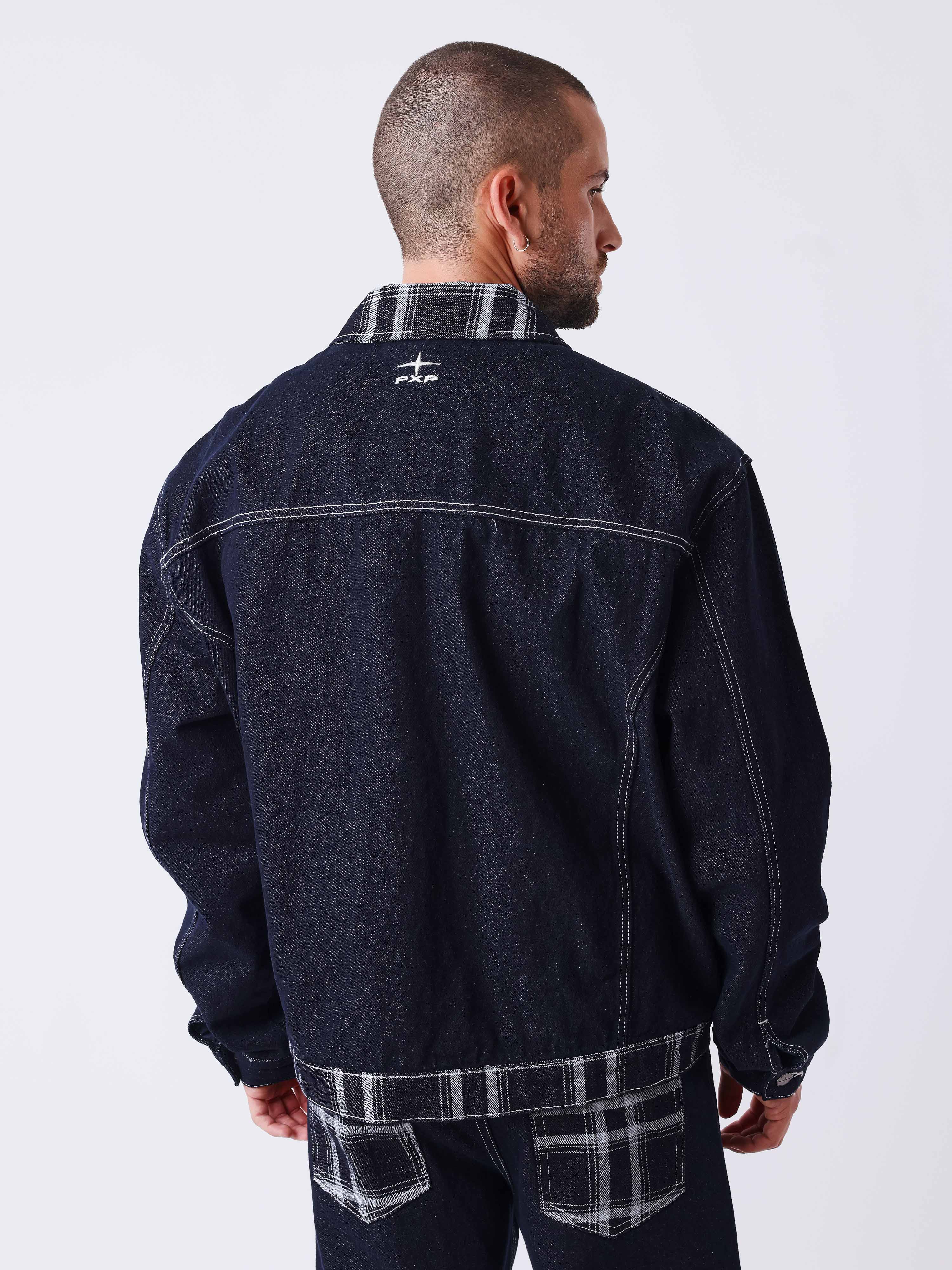 Denimjakke med ternet mønster-2