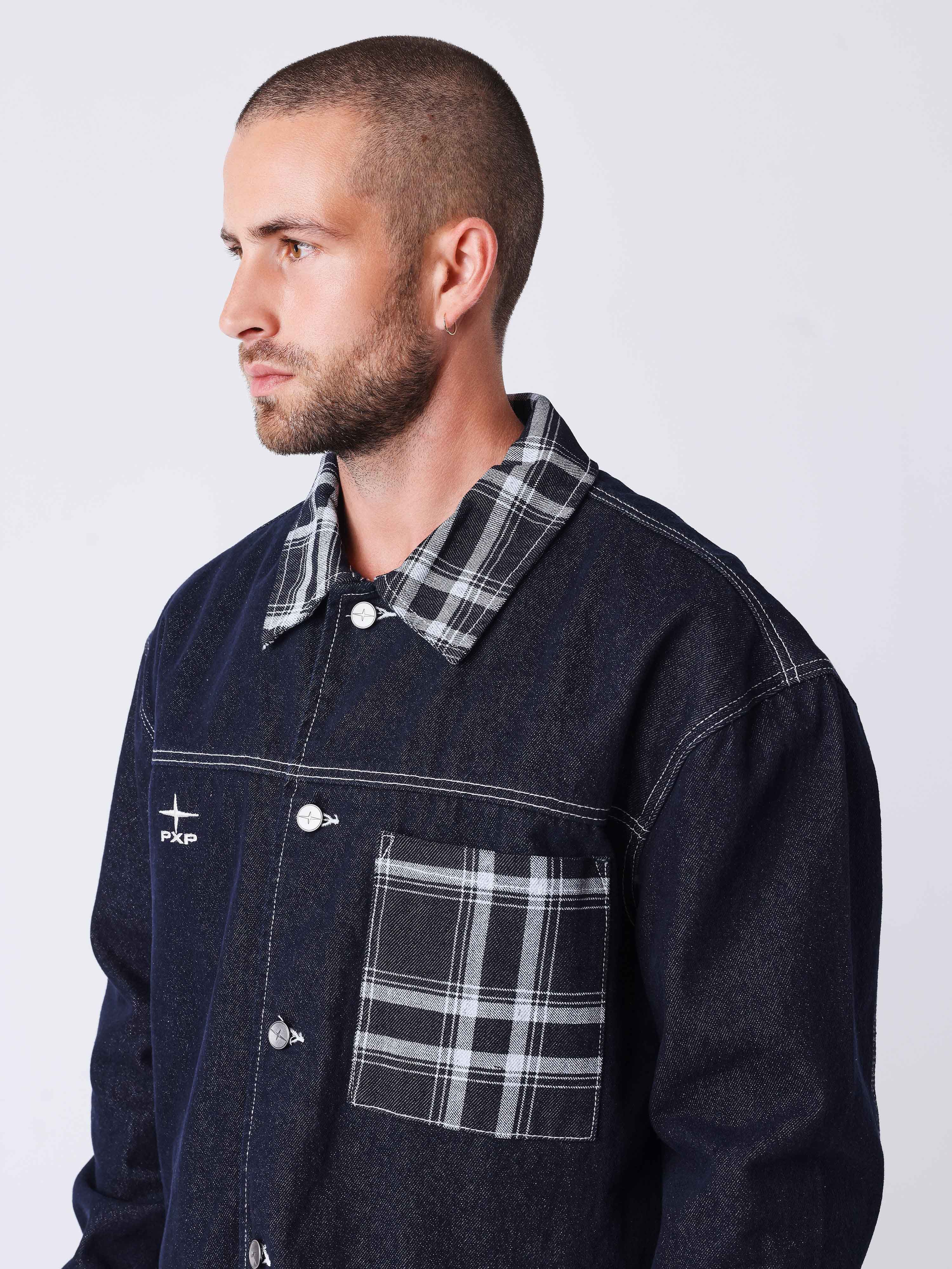 Denimjakke med ternet mønster-3