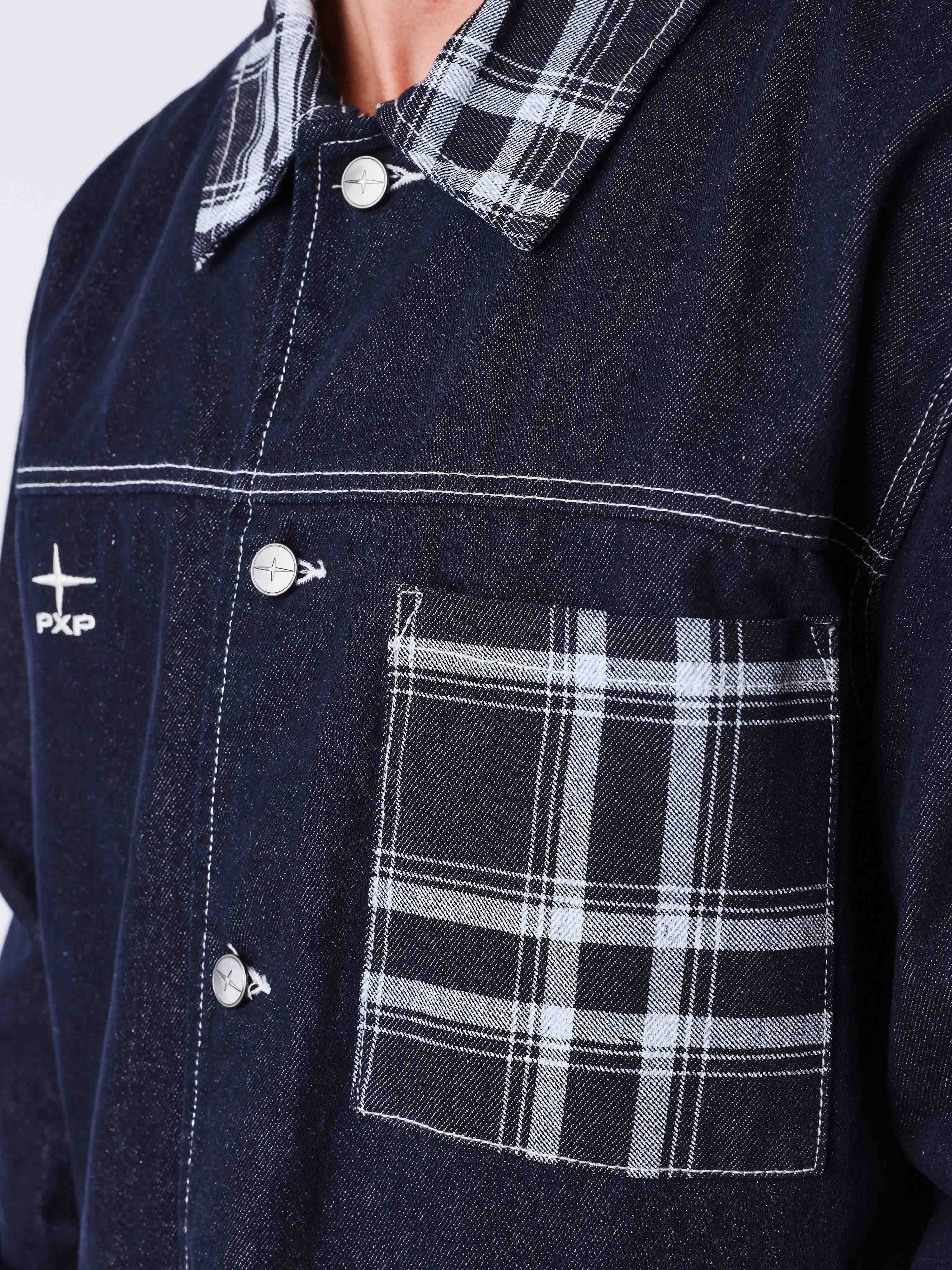 Denimjakke med ternet mønster-4