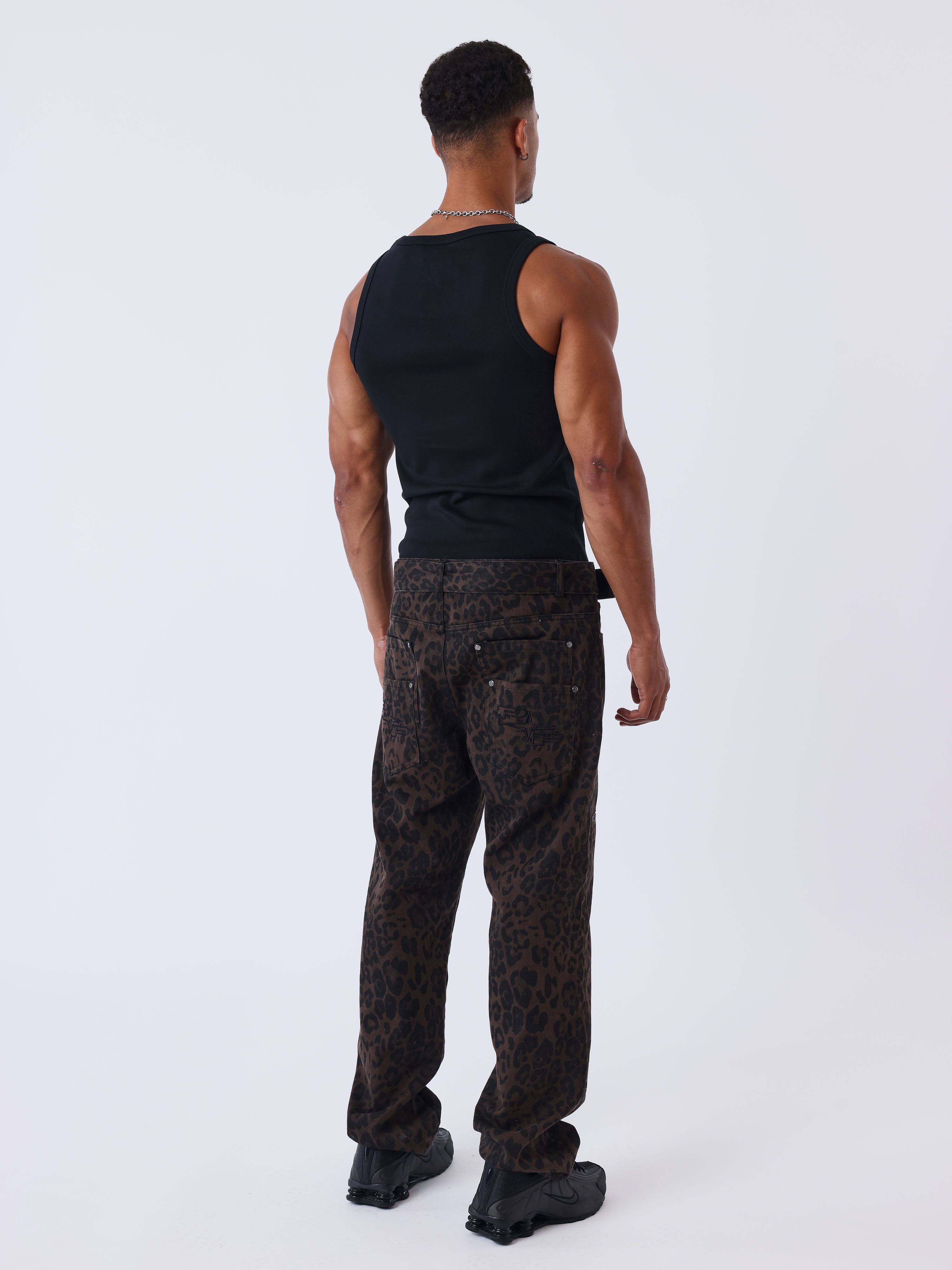Leopard print denim carpenter style bukser-2