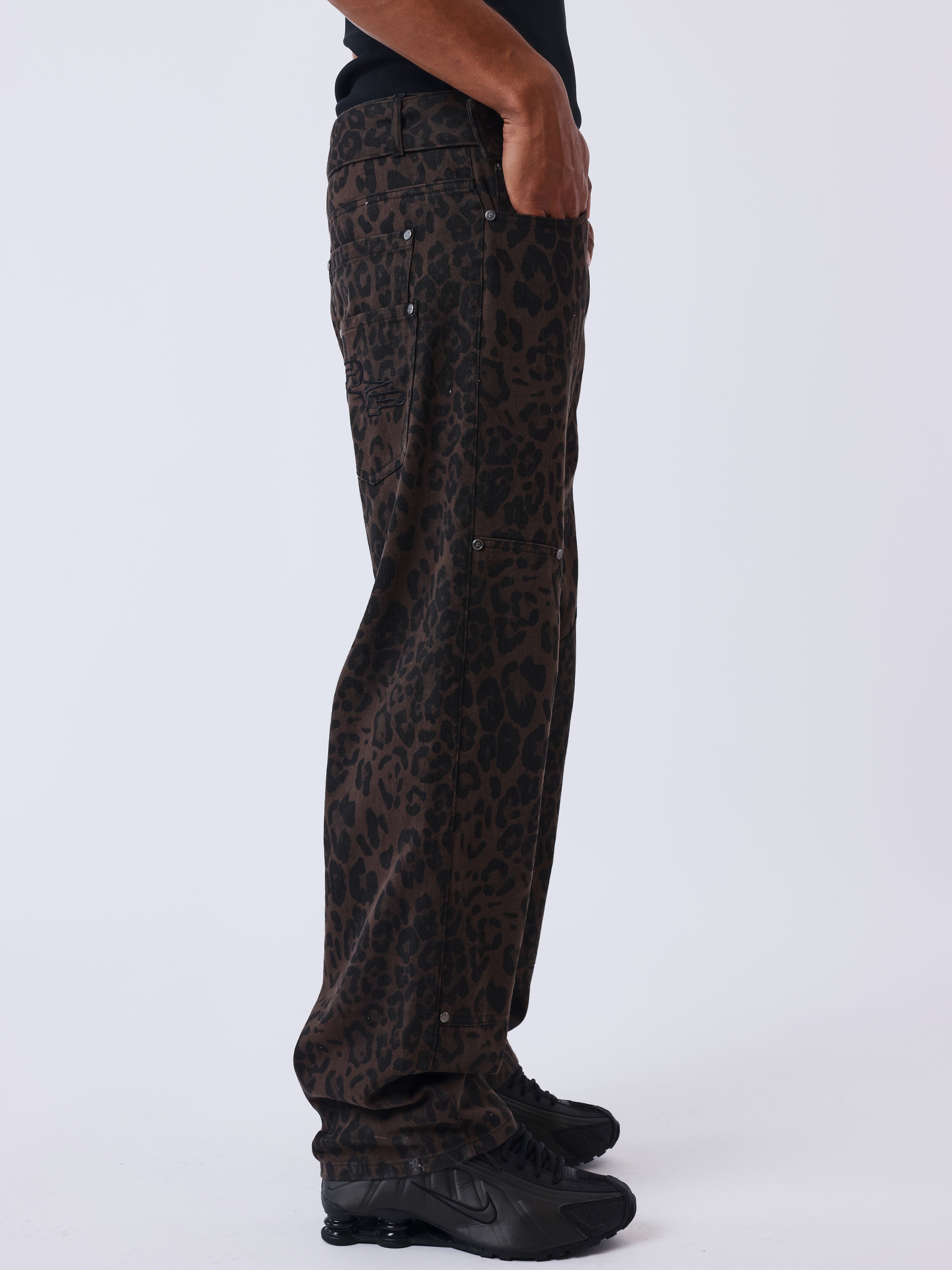 Leopard print denim carpenter style bukser-4