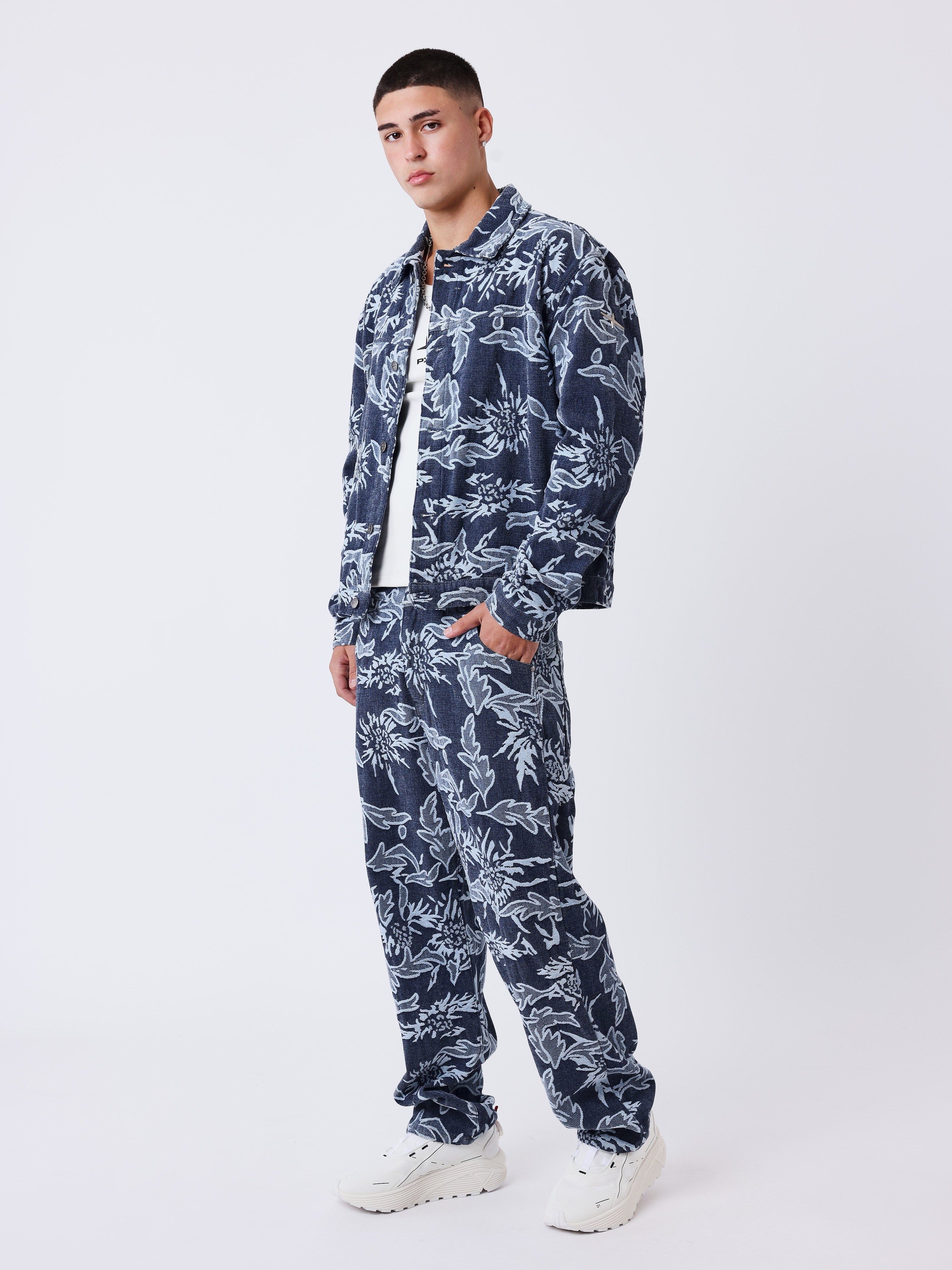 Pantalón de denim jacquard floral-1