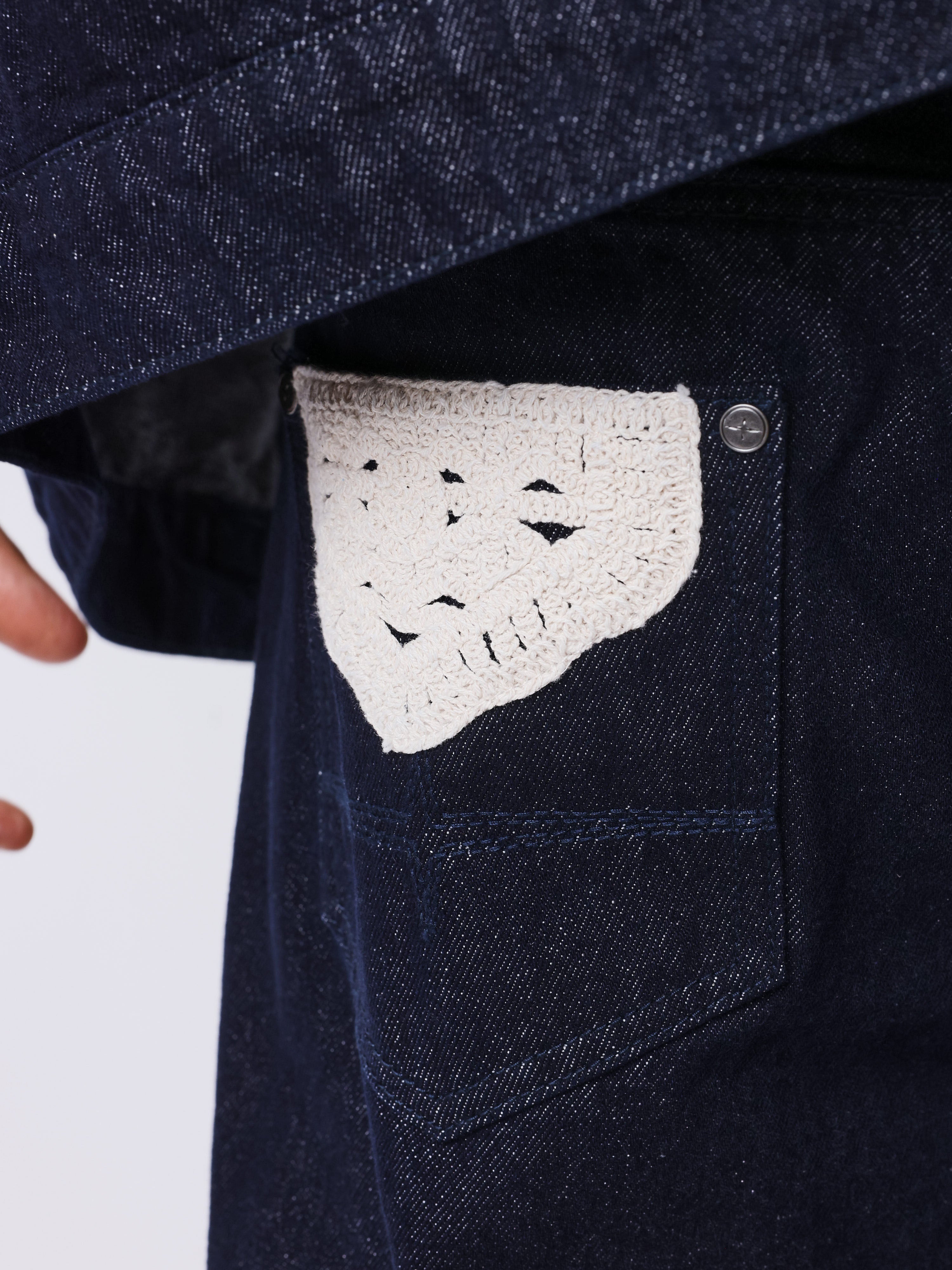 Blugi bi-material cu detalii croșetate-8