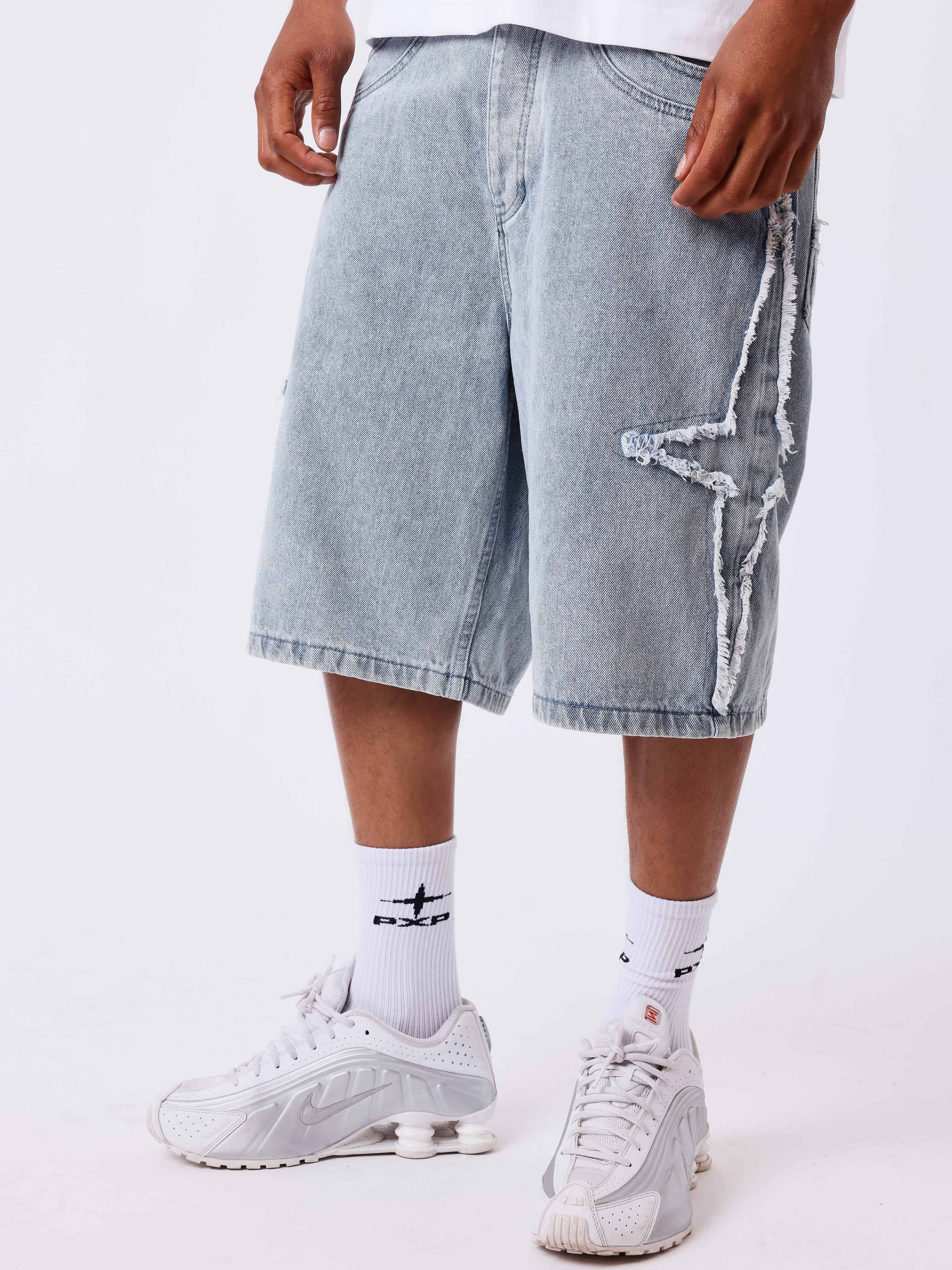 Short denim com detalhes desfiados PXP-3