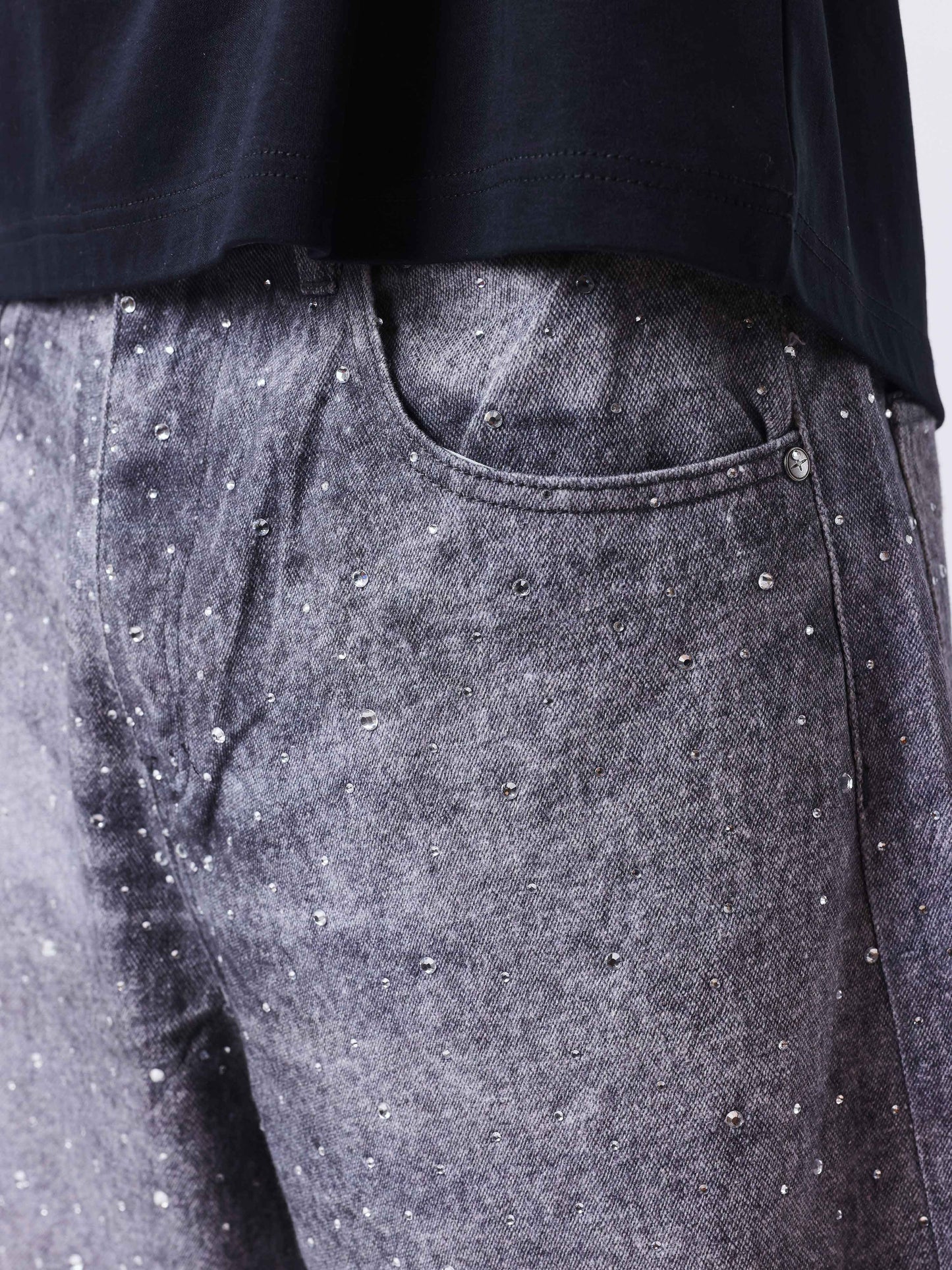 Denim bermuda med strass