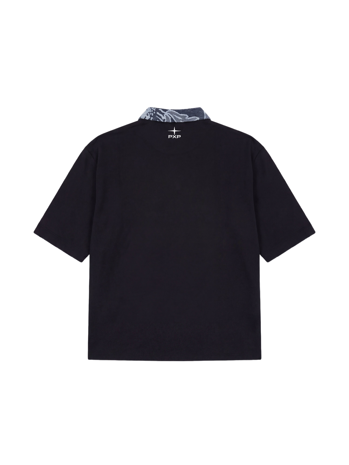 Polo aus zwei Materialien mit floralem Kragen-8
