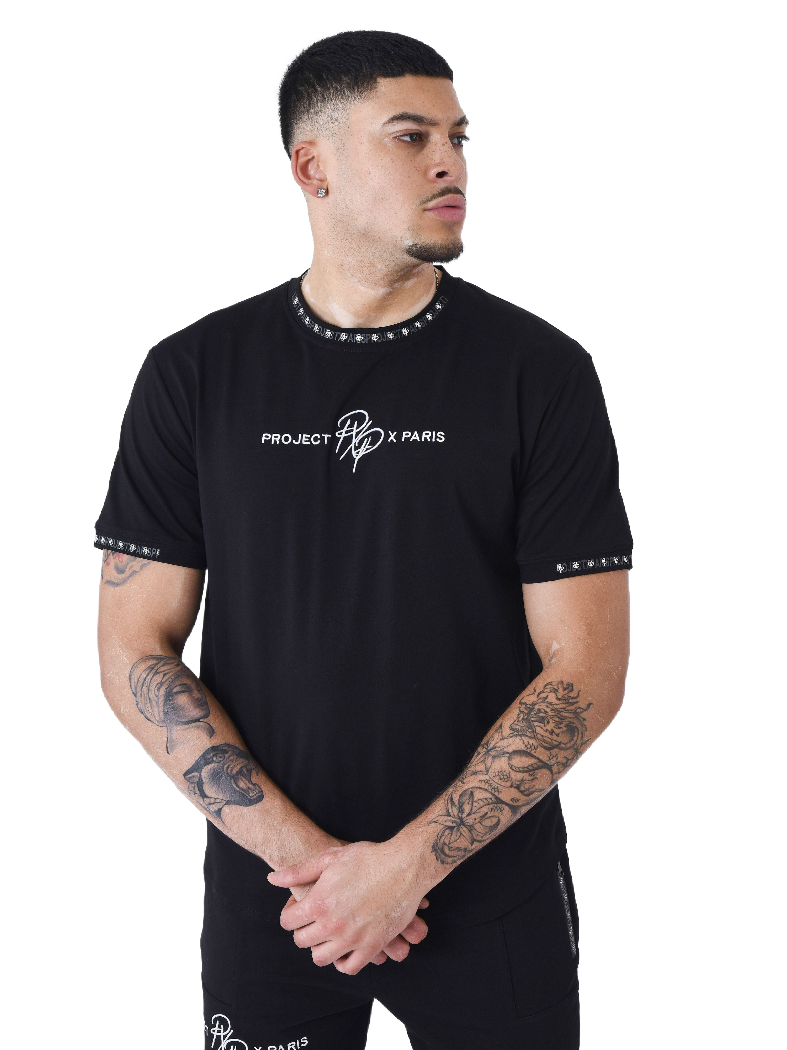 Effen T-shirt met logoband-2