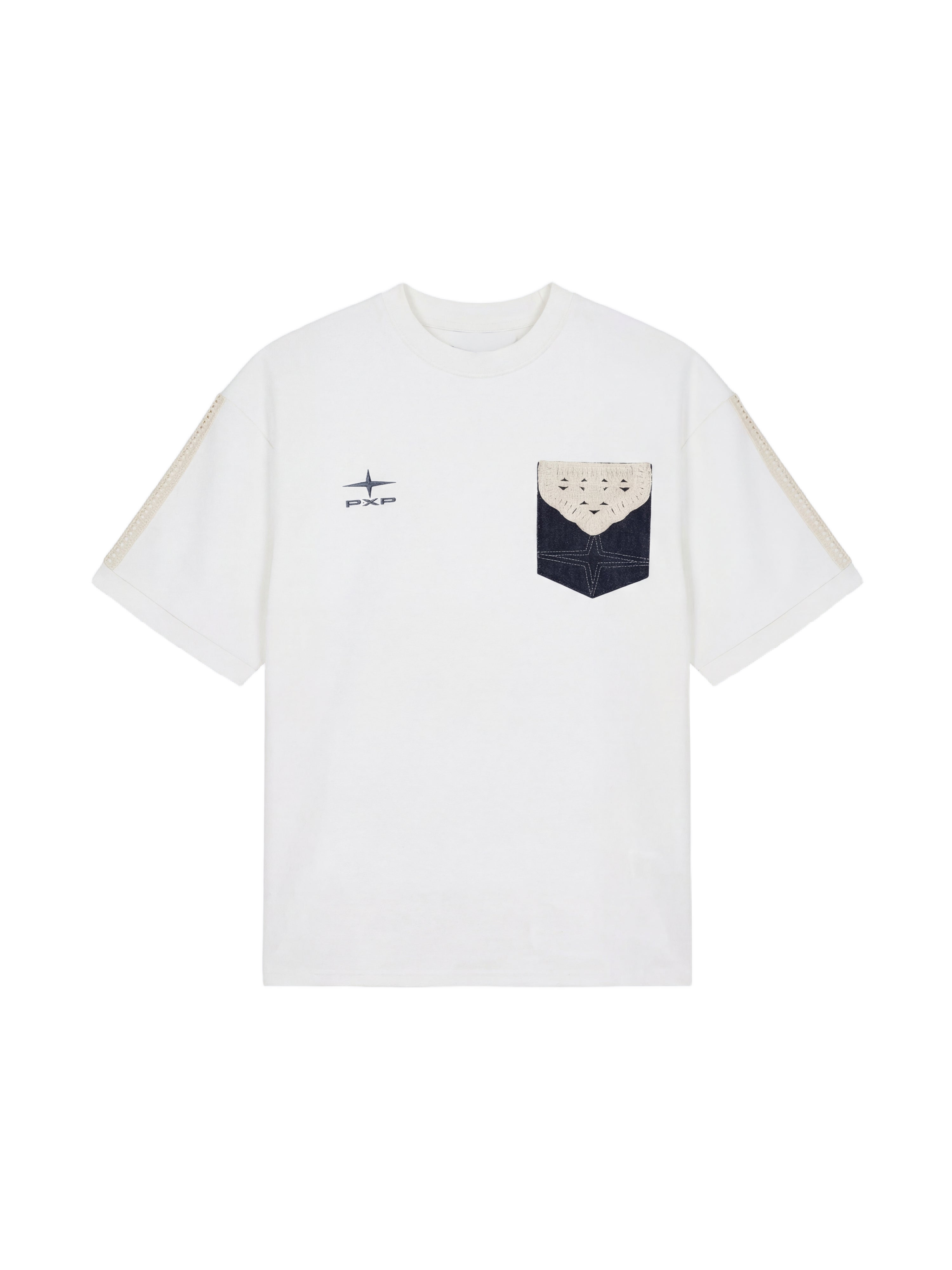 Bi-material T-shirt with crochet pocket-9