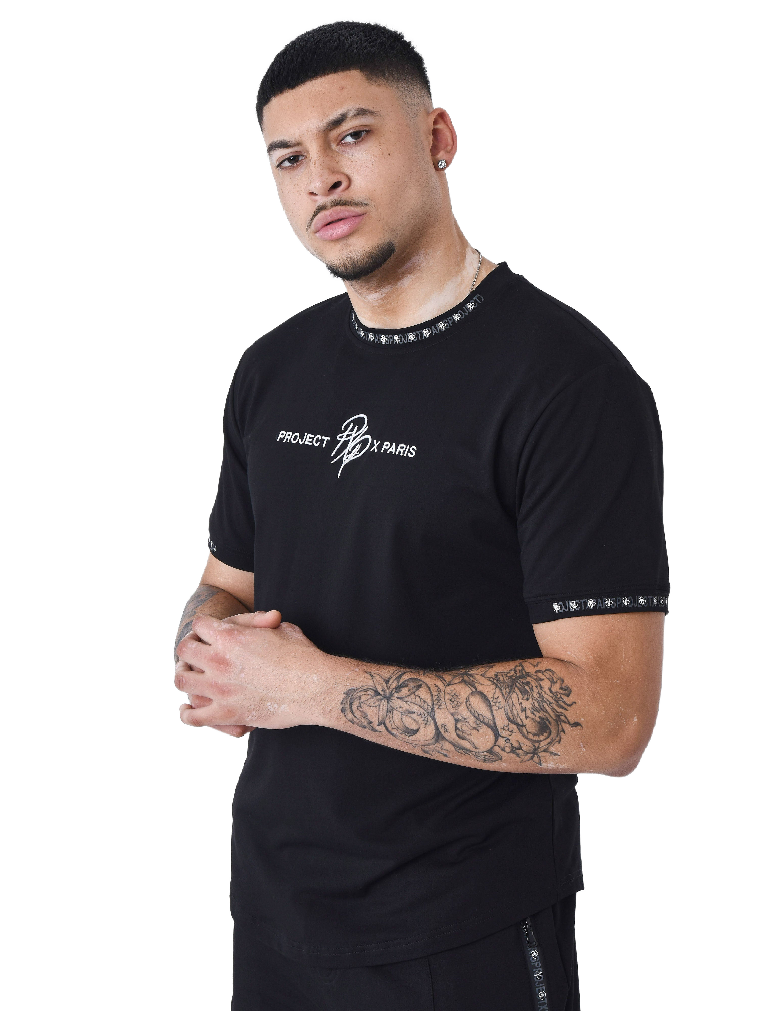 Effen T-shirt met logoband-4