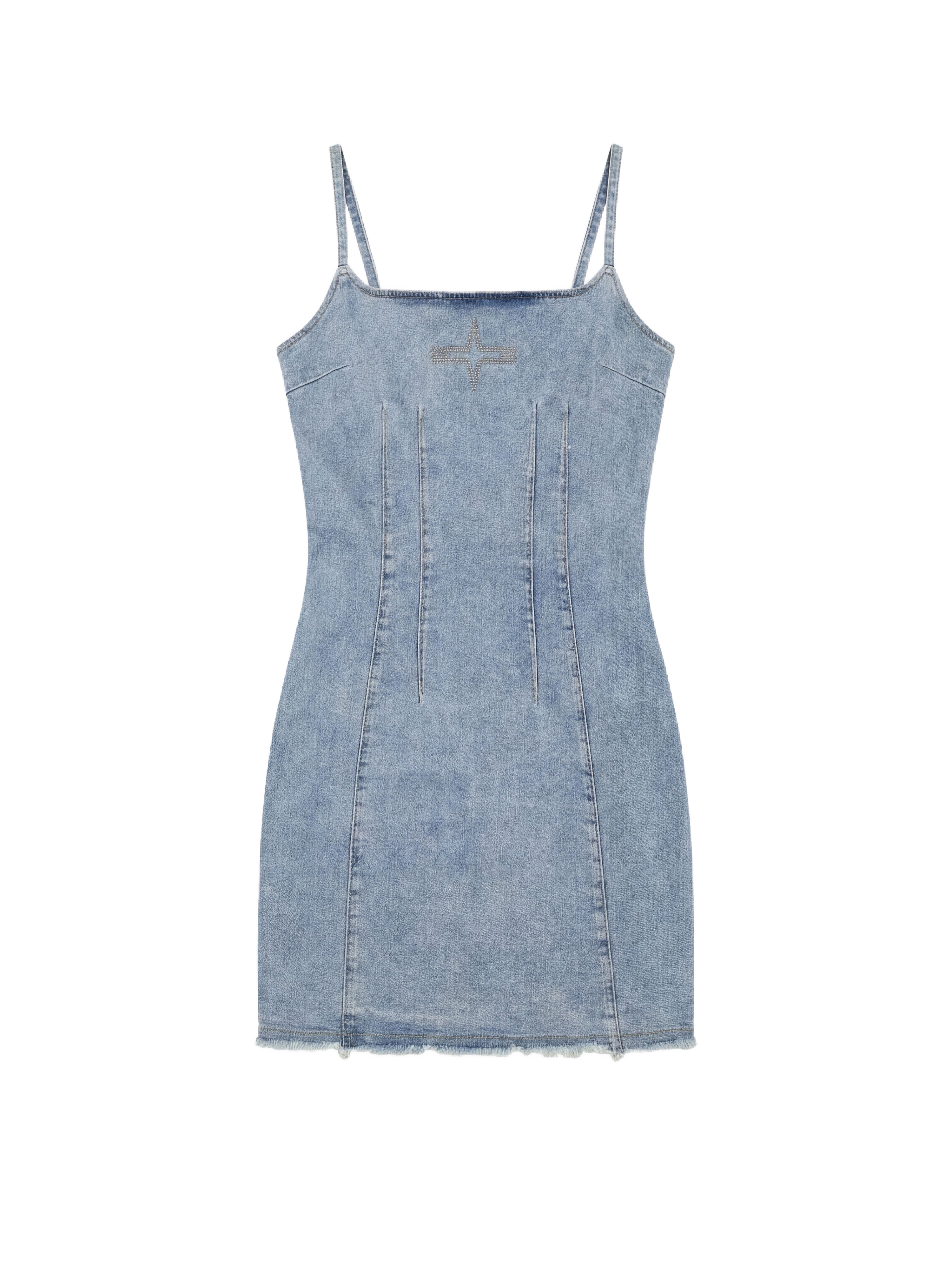 Vestido de mezclilla con tirantes deshilachados-7