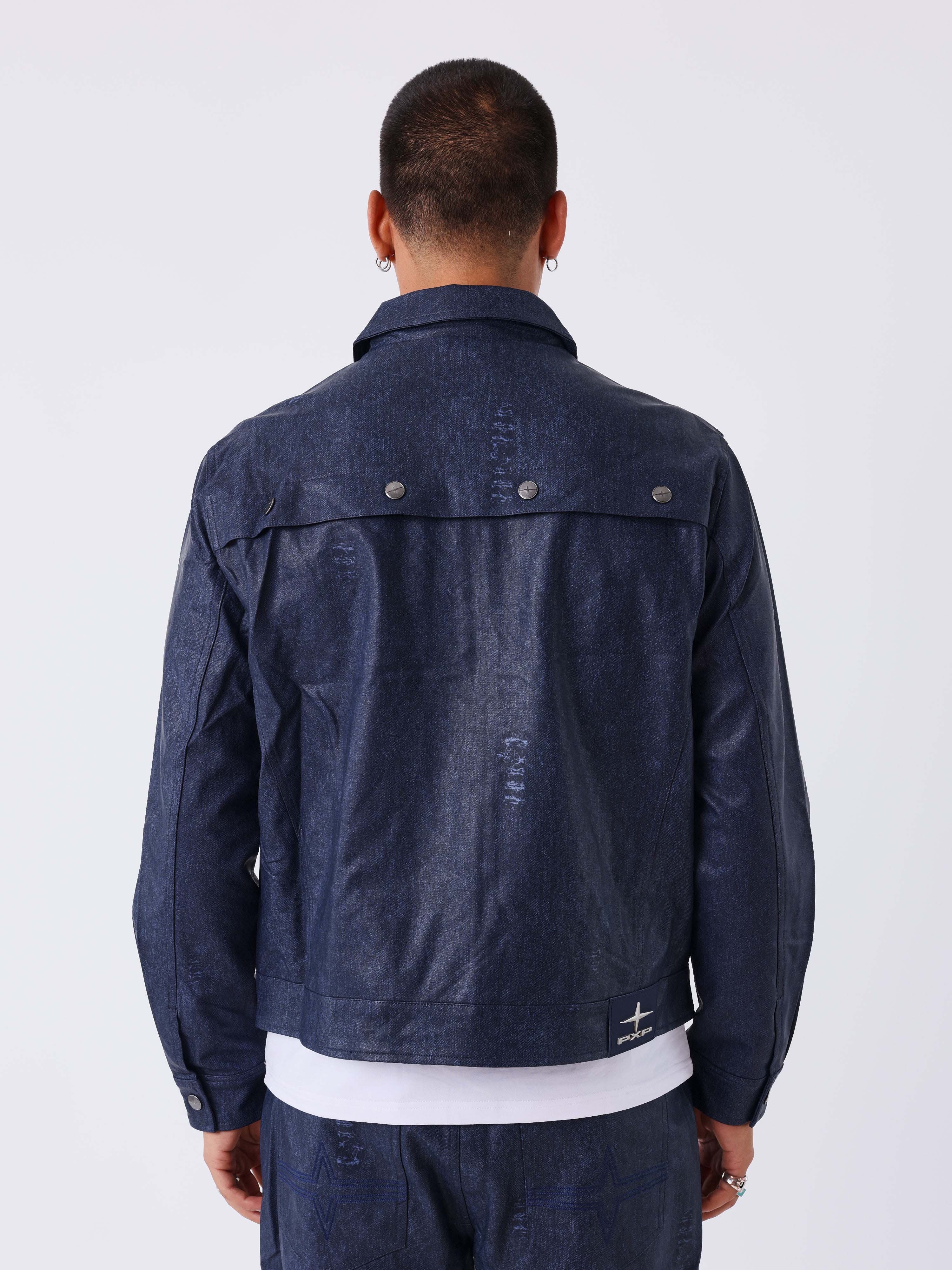 Denim-vaikutteinen keinonahkatakki-3