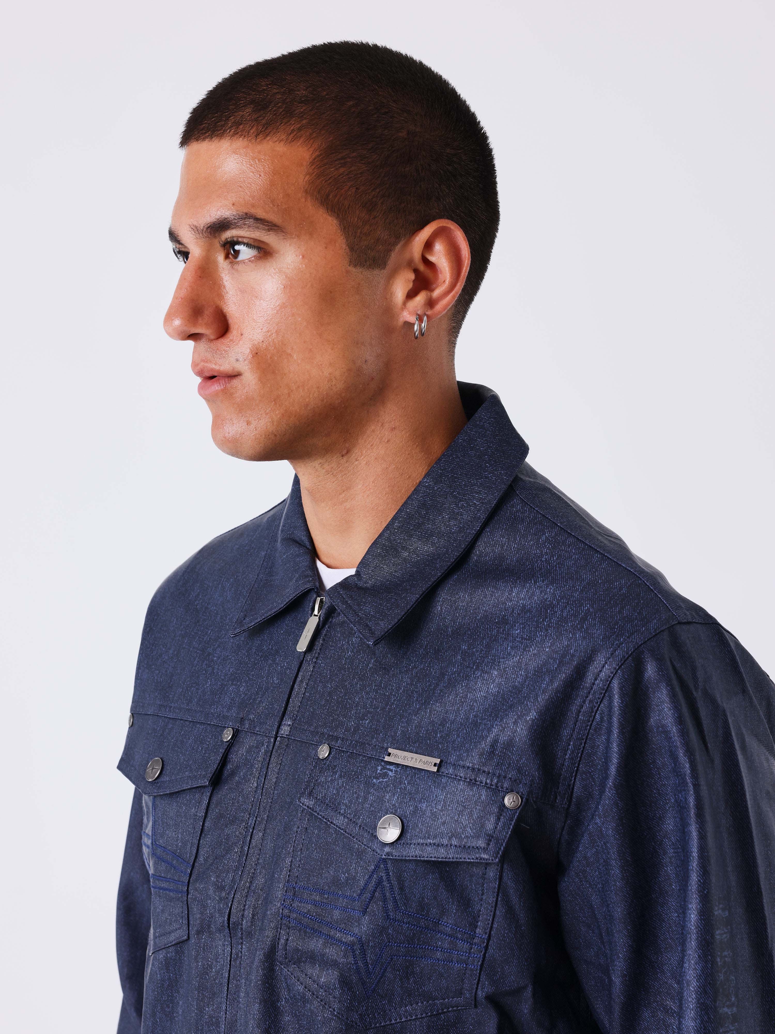 Denim-vaikutteinen keinonahkatakki-4