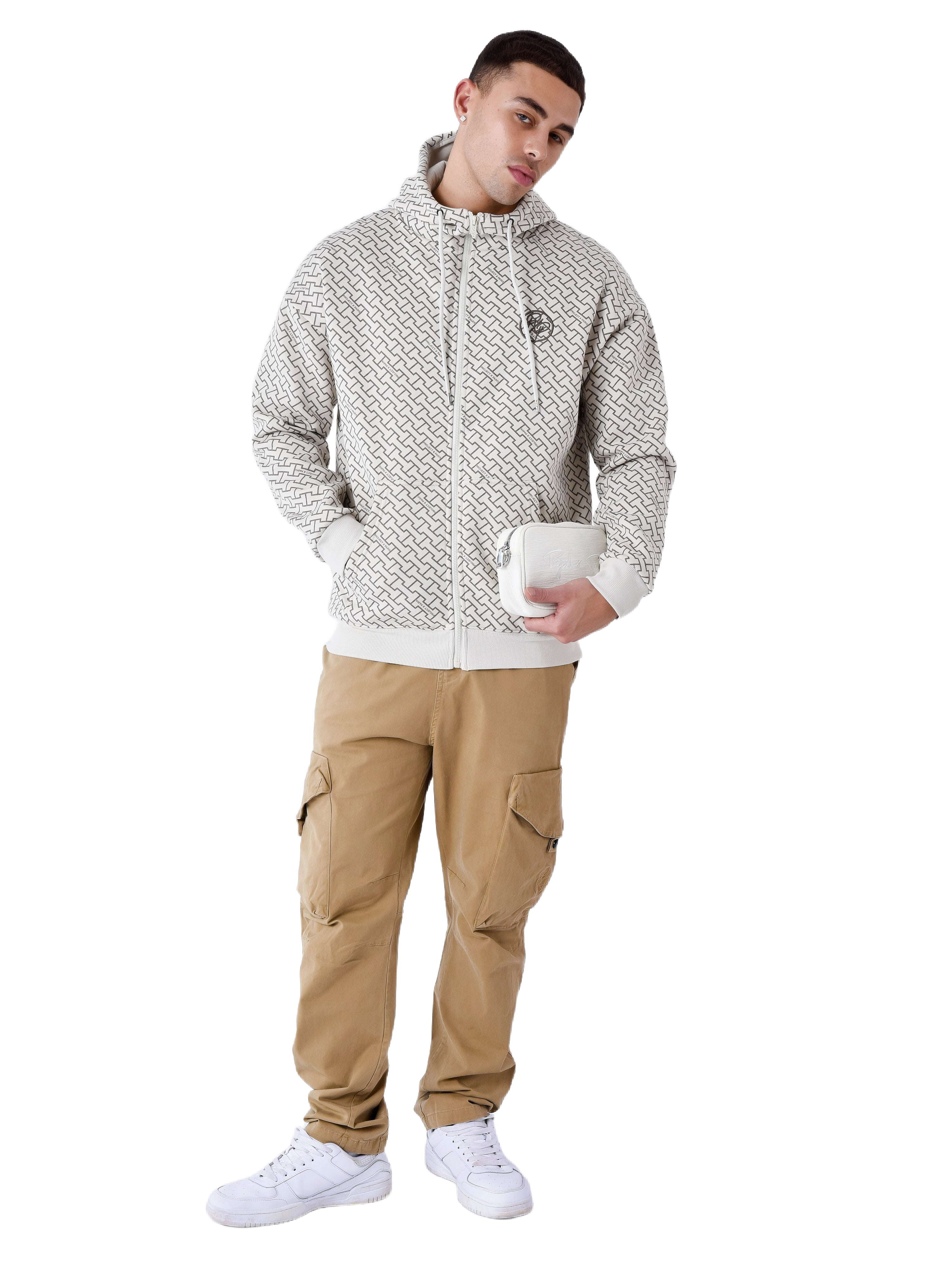 Sweatshirt com Capuz com Zíper e Estampa de Monograma-3