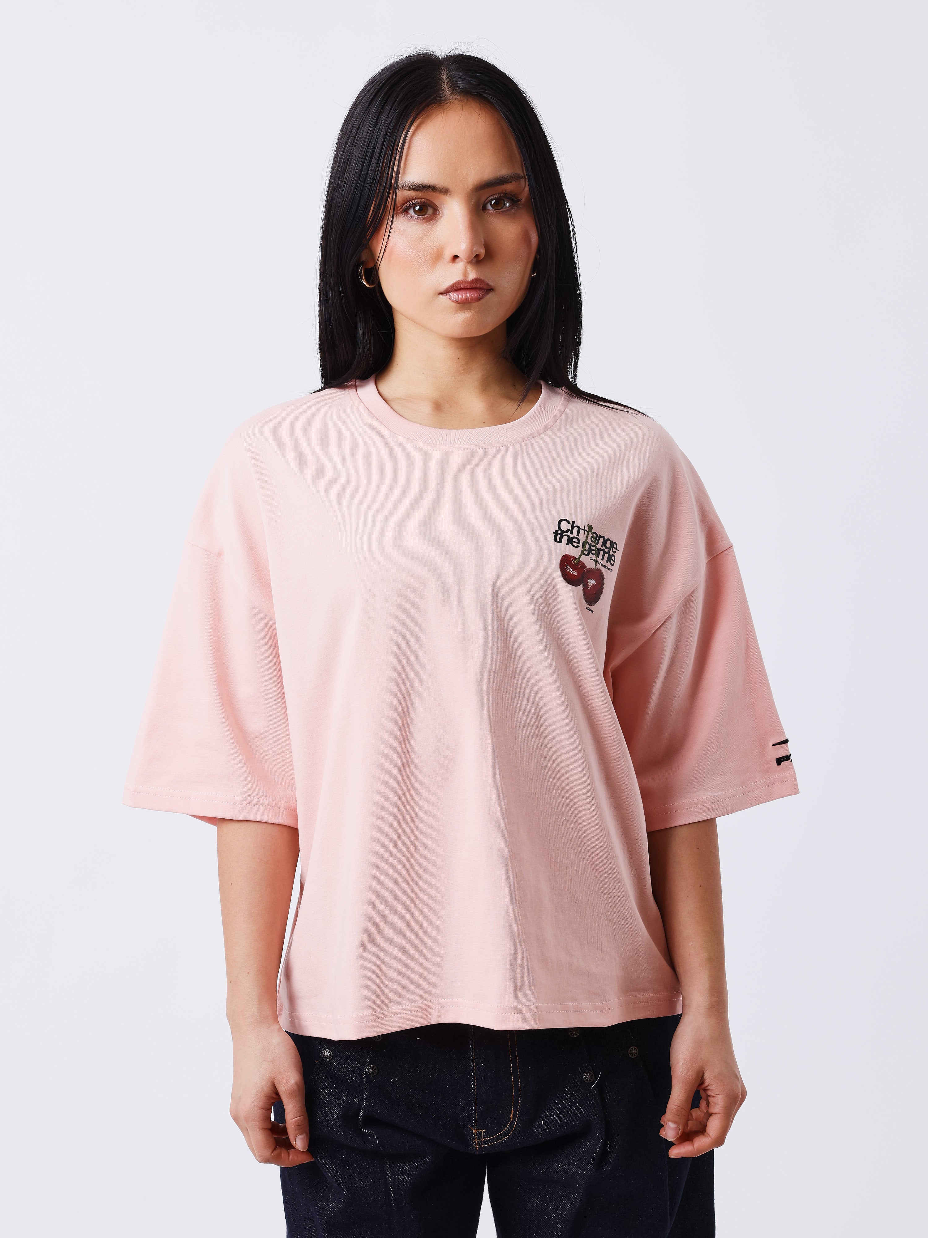 T-shirt stampato con ciliegie davanti e dietro-1