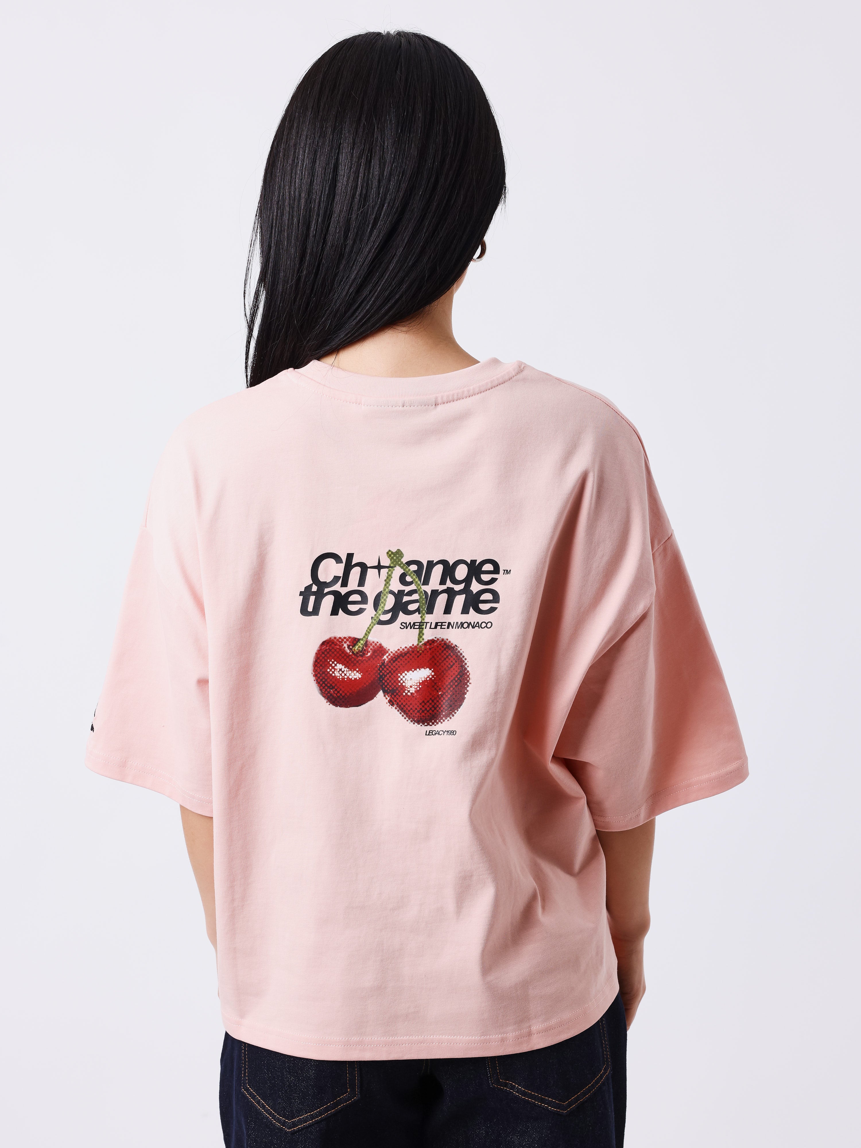 T-shirt stampato con ciliegie davanti e dietro-2