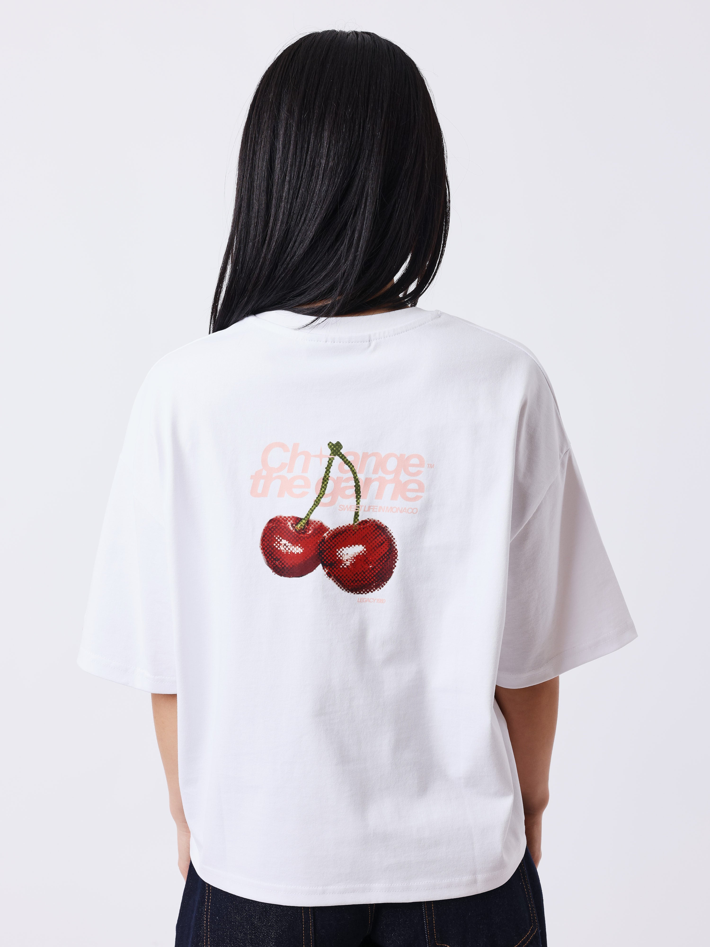 T-Shirt mit Kirschenprint vorne und hinten