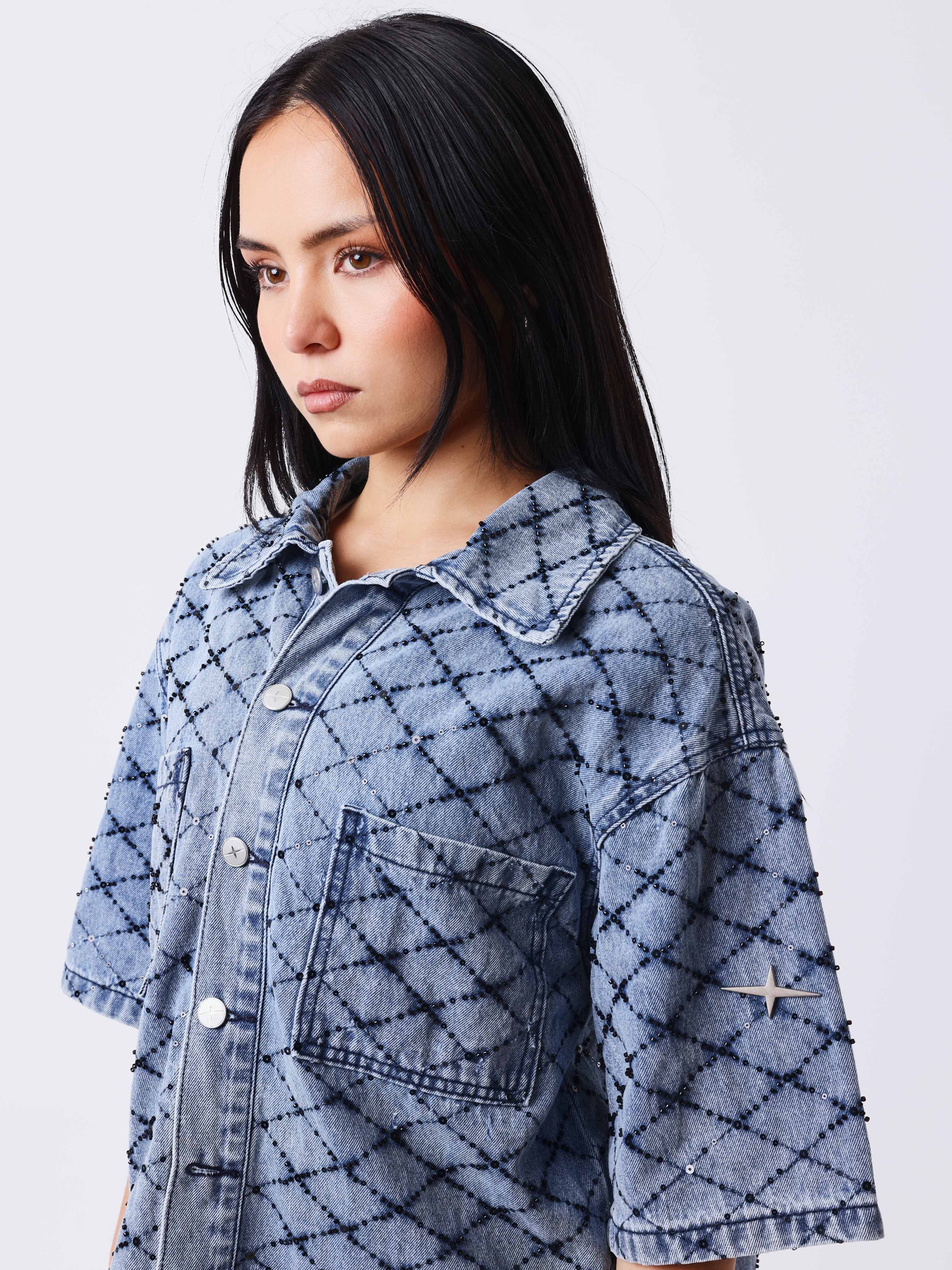 Short sleeve Precious denim overshirt-3