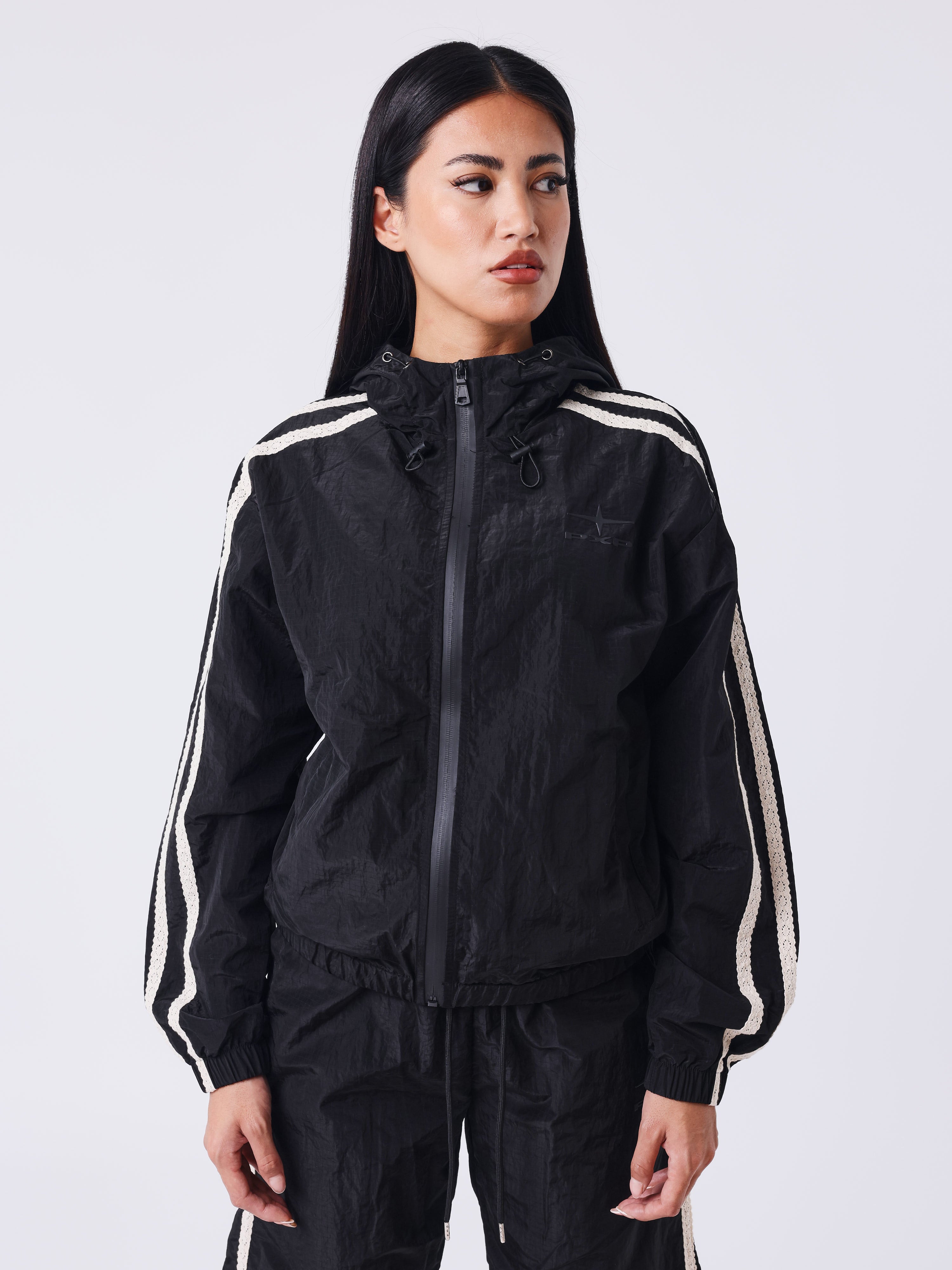 Sportly gehaakte gestreepte jas met rits-1