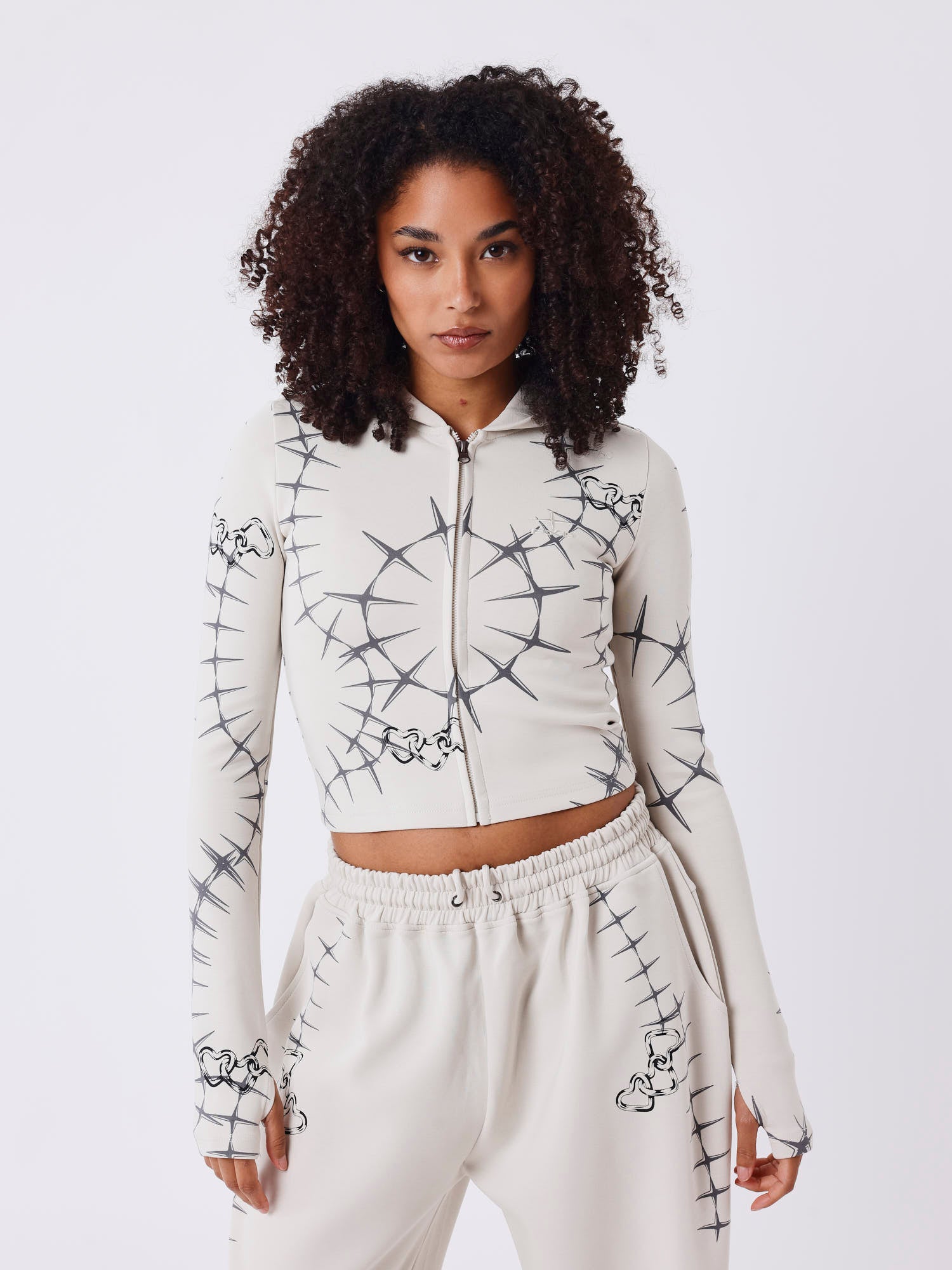 Reißverschluss-Hoodie mit Stacheldraht- und Kettenprint-1