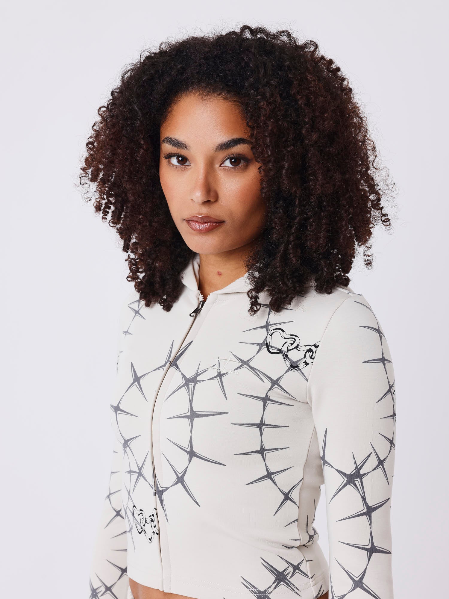 Reißverschluss-Hoodie mit Stacheldraht- und Kettenprint-3