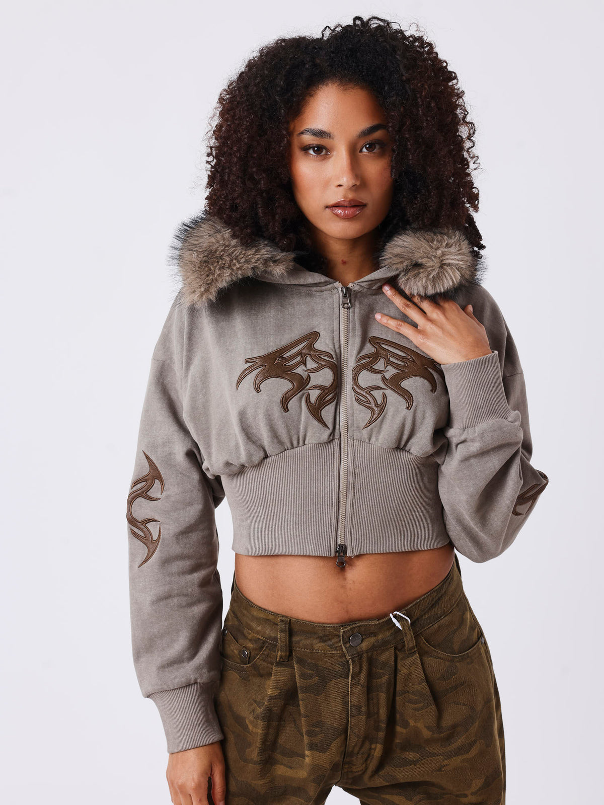 Jacke mit Reißverschluss und Natural-Fell-1