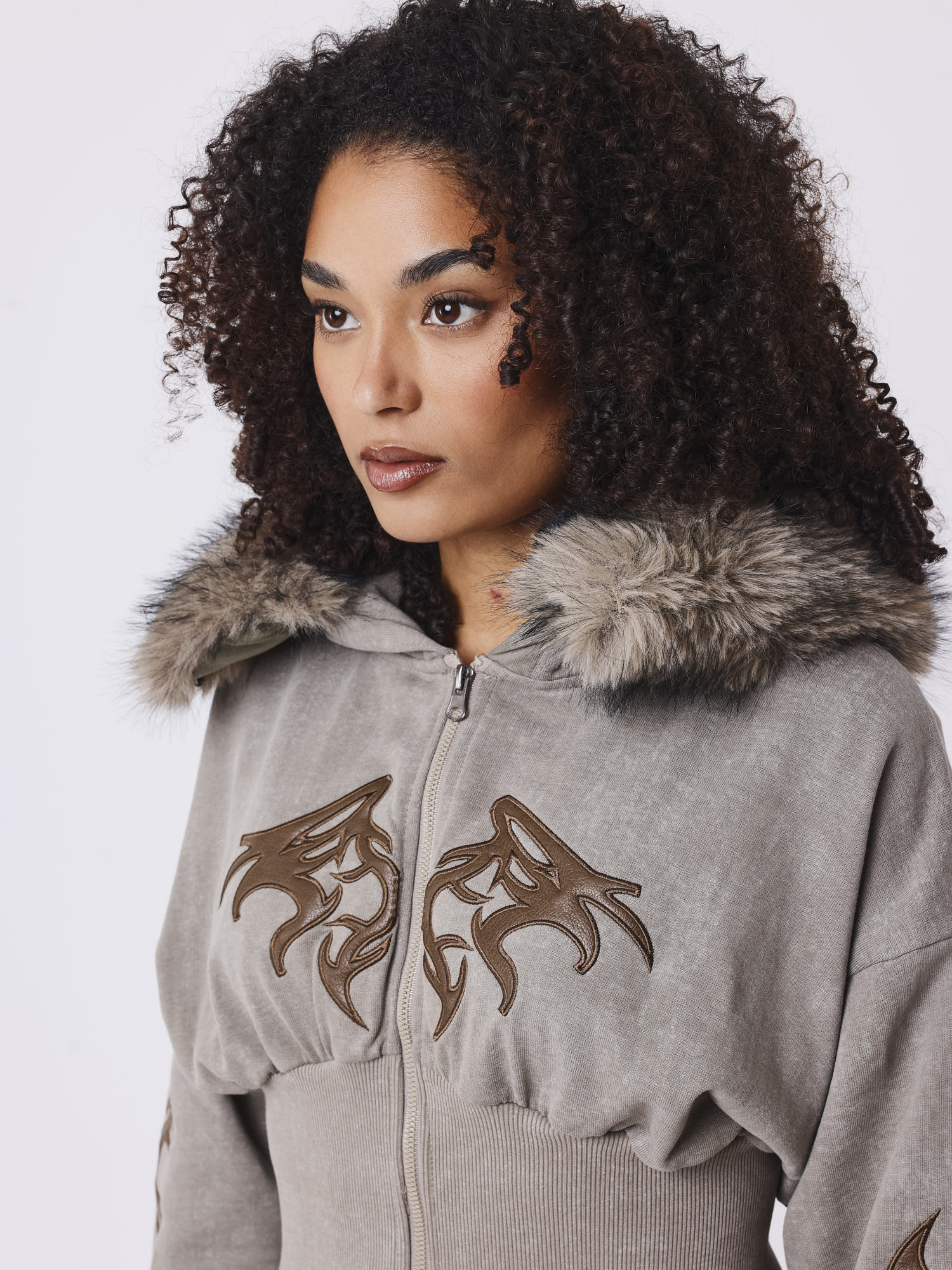 Jacke mit Reißverschluss und Natural-Fell-3