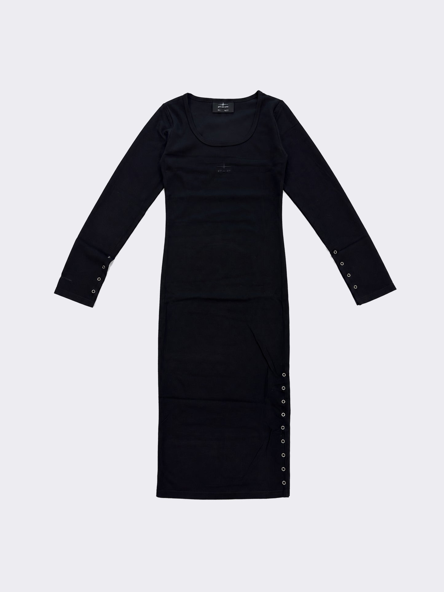 Pitkähihainen pitkä halkiollinen mekko Eyelet