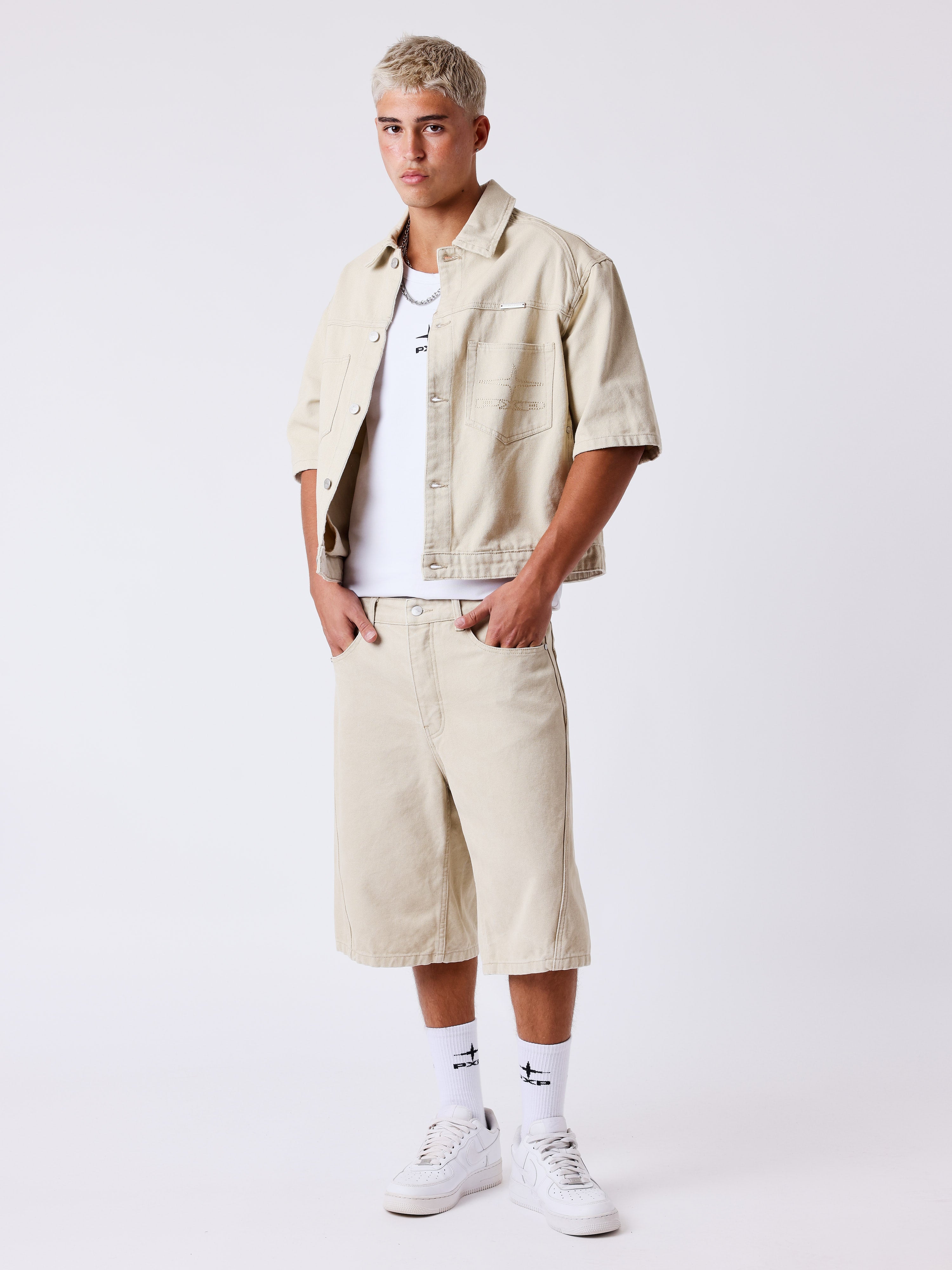 Short Knockout Project X Paris beige zip utilitaire