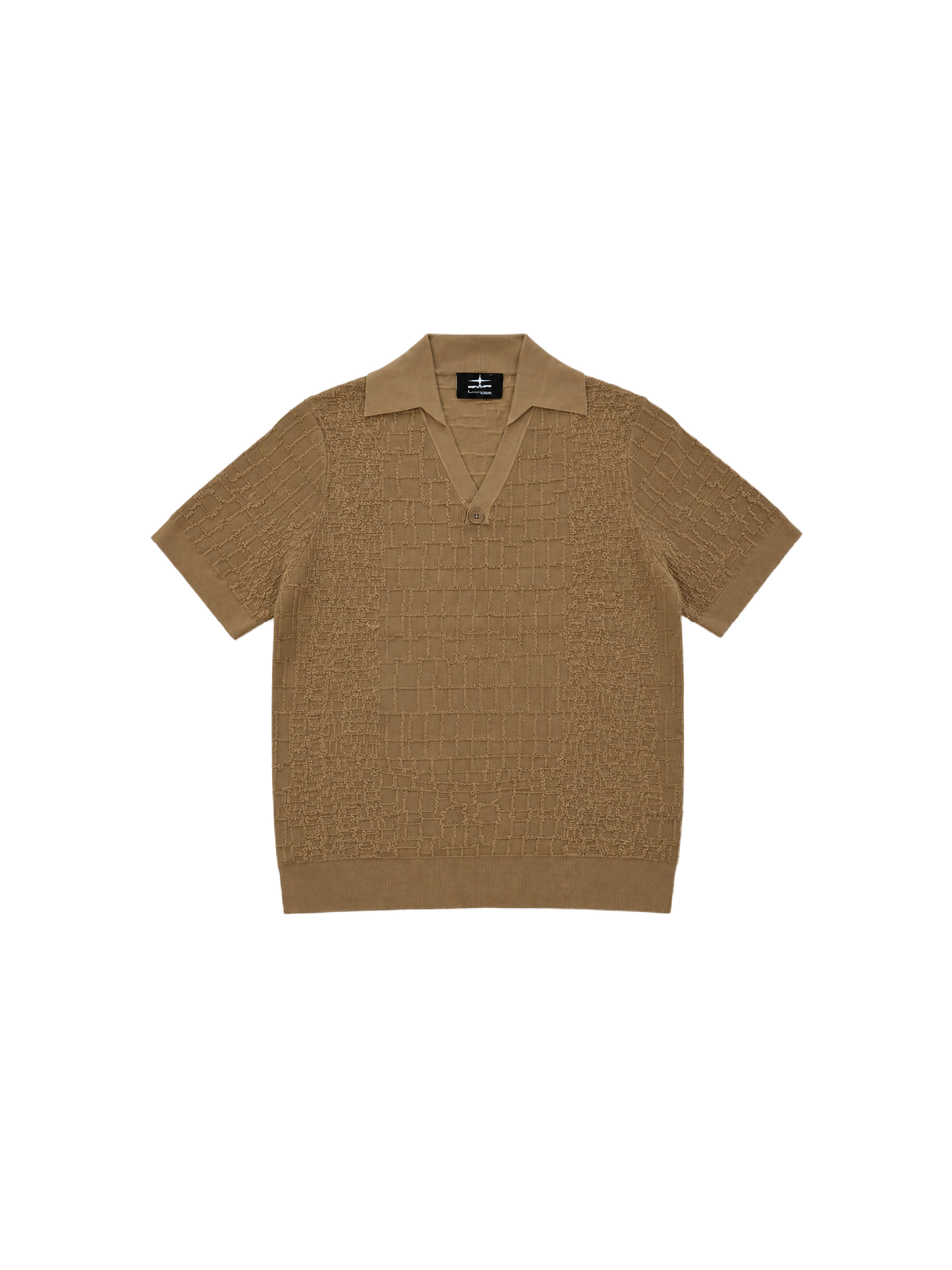 Textured knit polo with checkered pattern Brown – 6