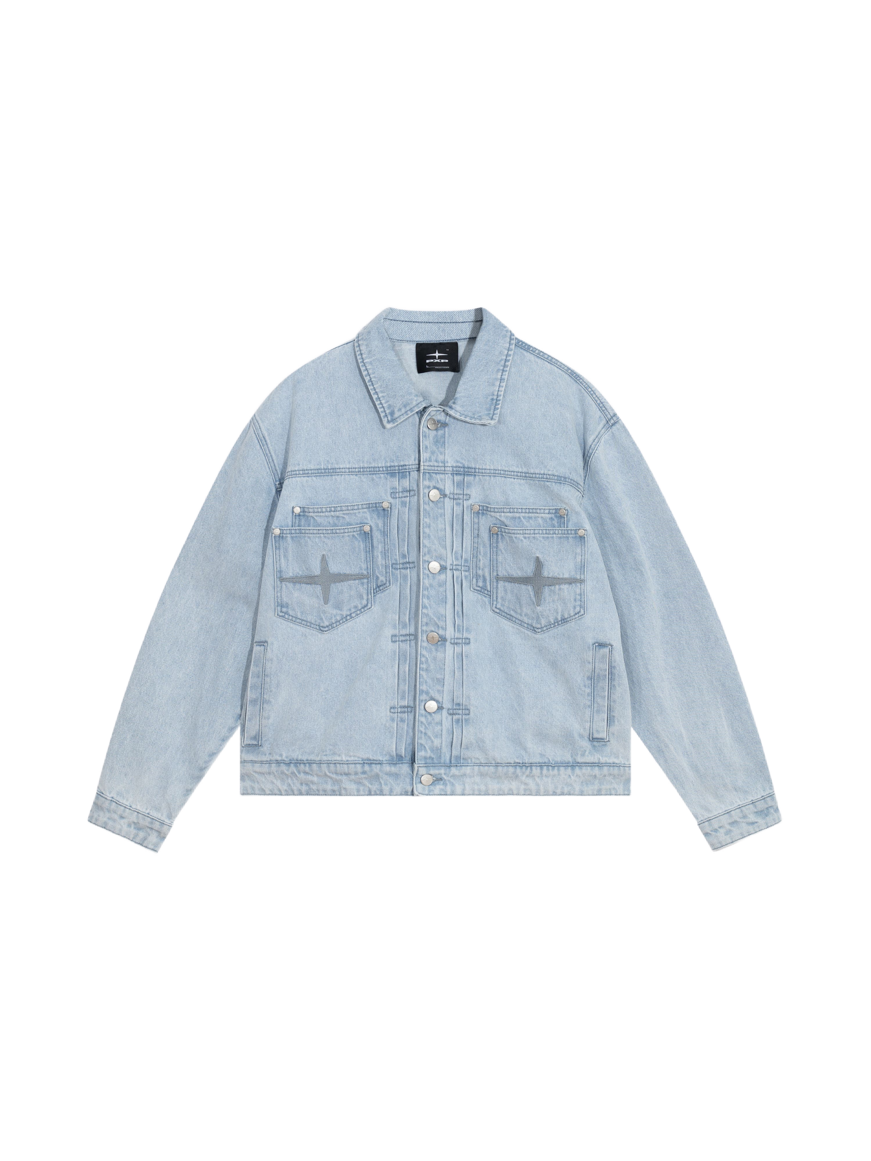 Veste oversize en denim bleu délavé à surpiqûres Polaris-8