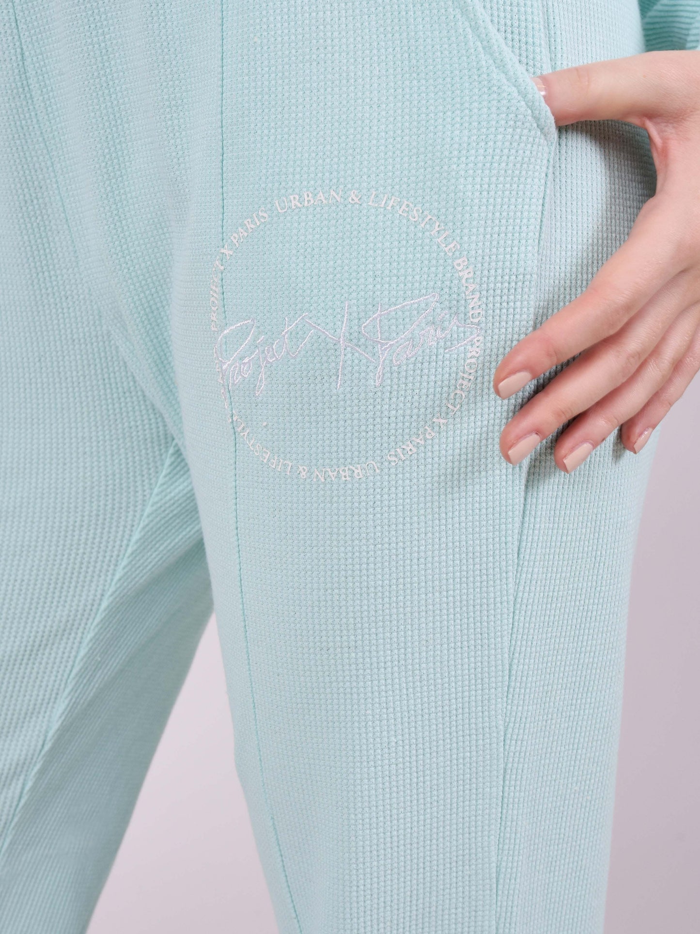 bas-de-jogging-effet-nid-d-abeille-cyan