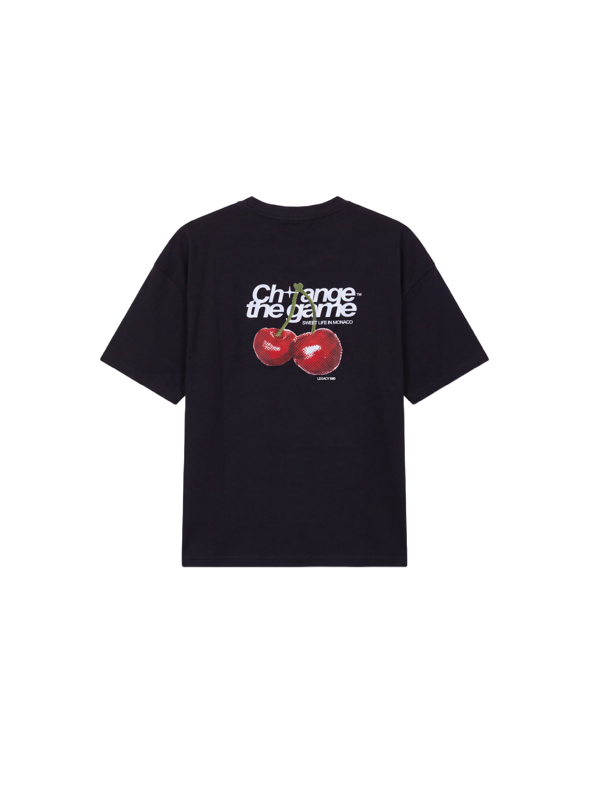 Tricou imprimat cu cireșe în față și spate Negru – 8