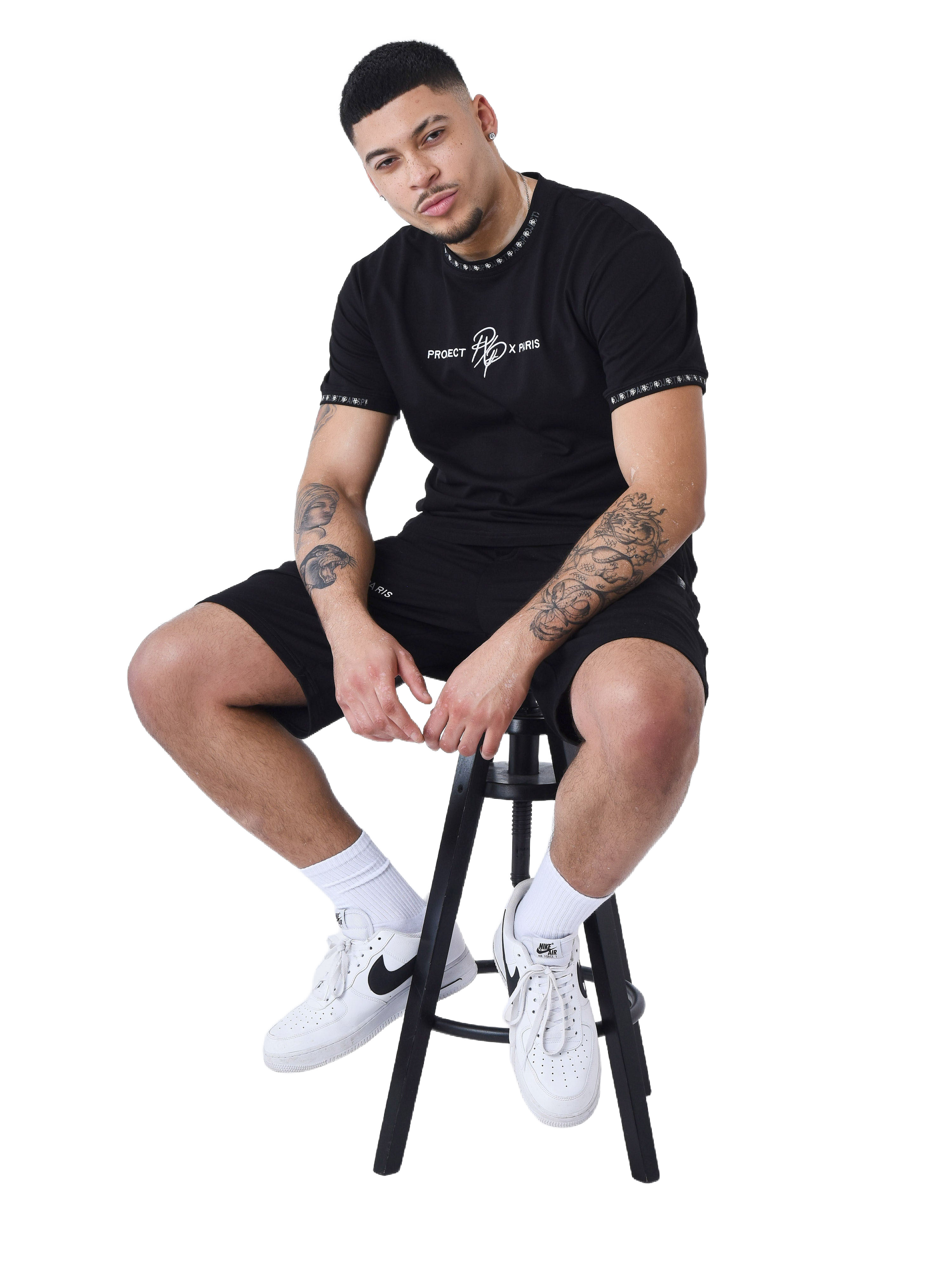 Effen T-shirt met logoband-1