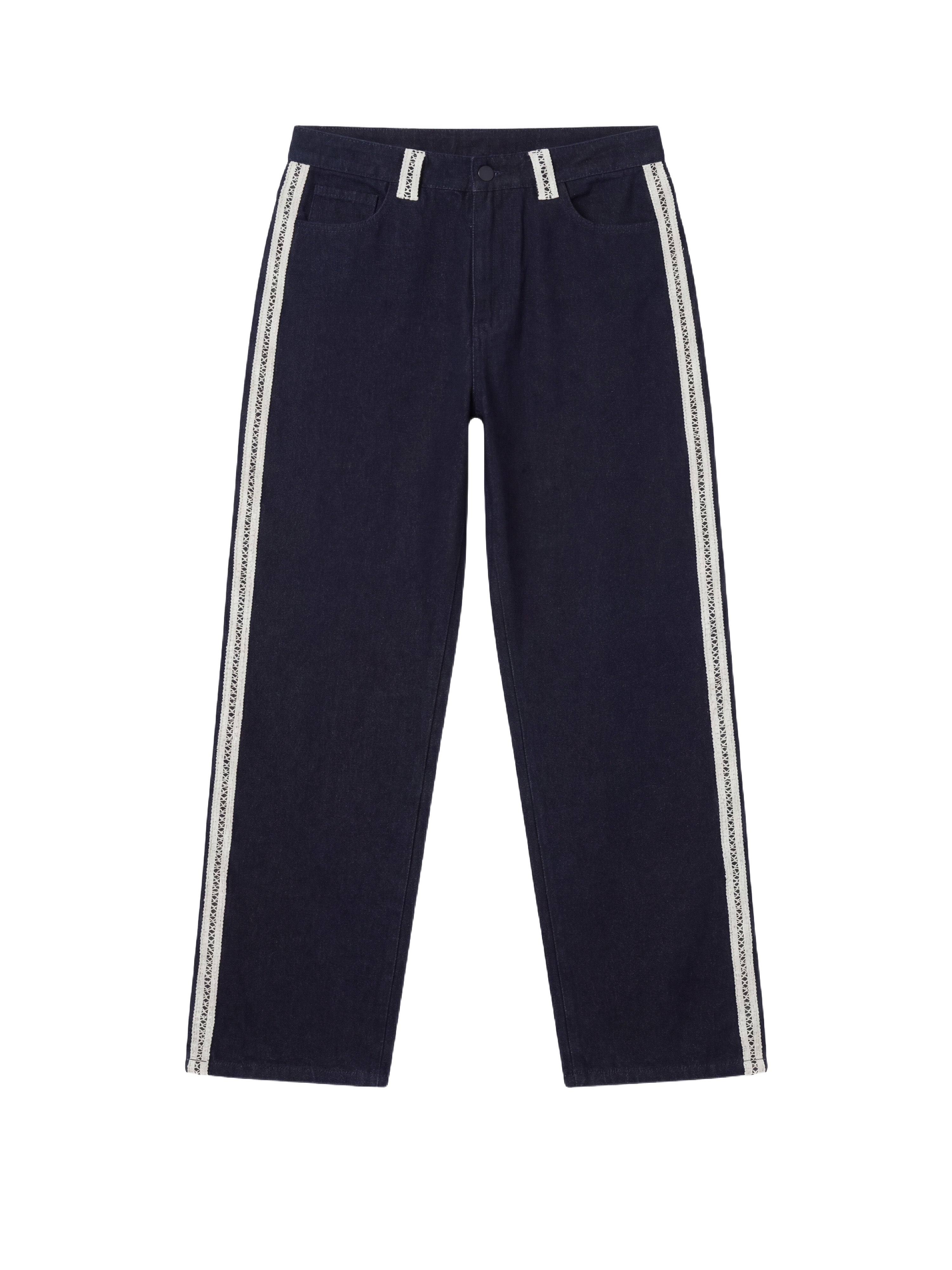 Jeans dwukolorowe z detalami z koronki-7