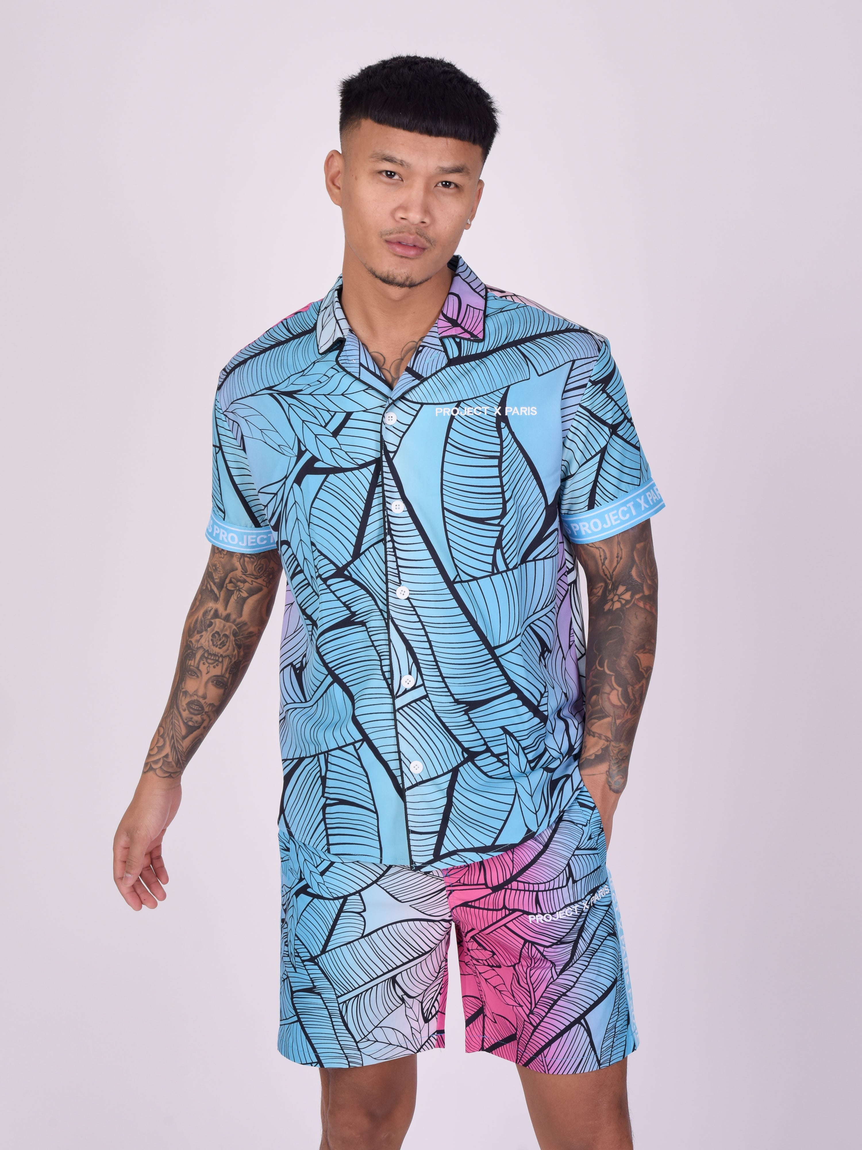 Chemise décontractée imprimé tropical avec col à revers-3
