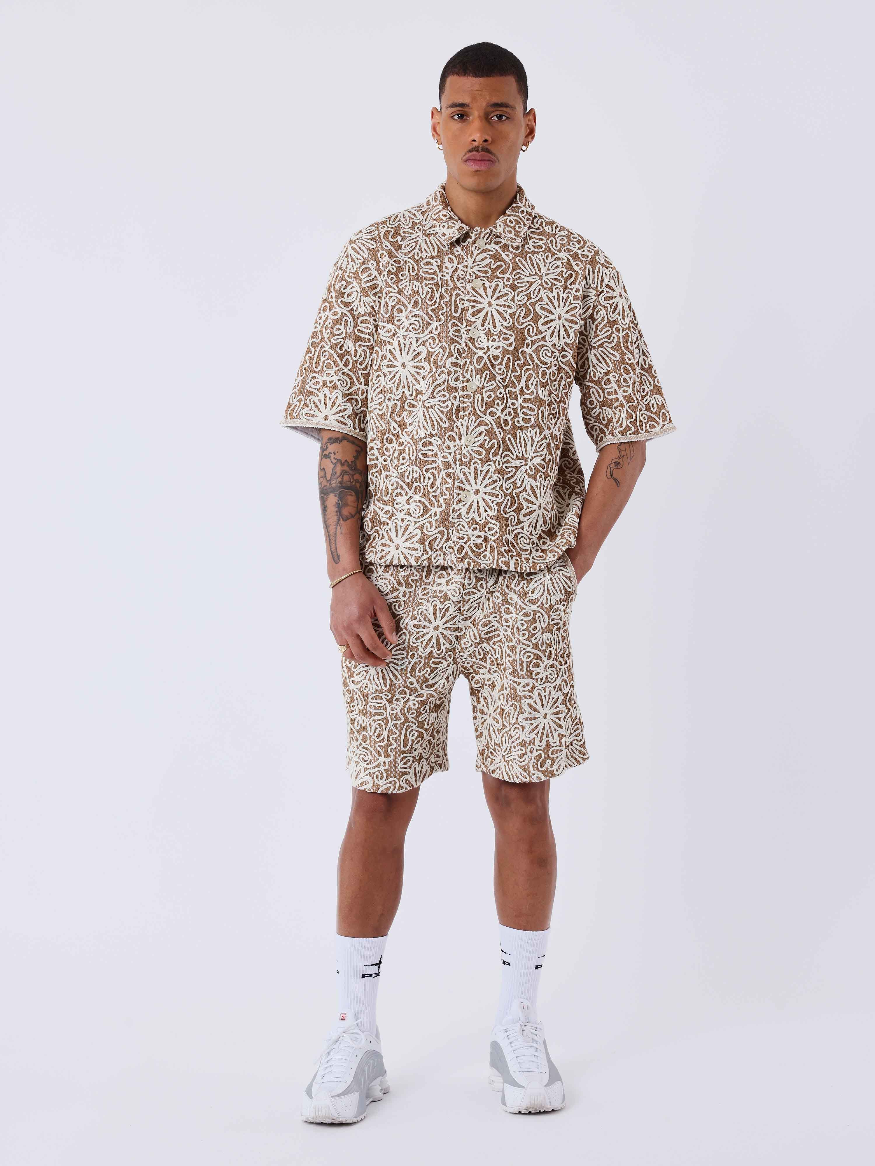 chemise-kalash-x-pxp-a-motifs-naturel-marron