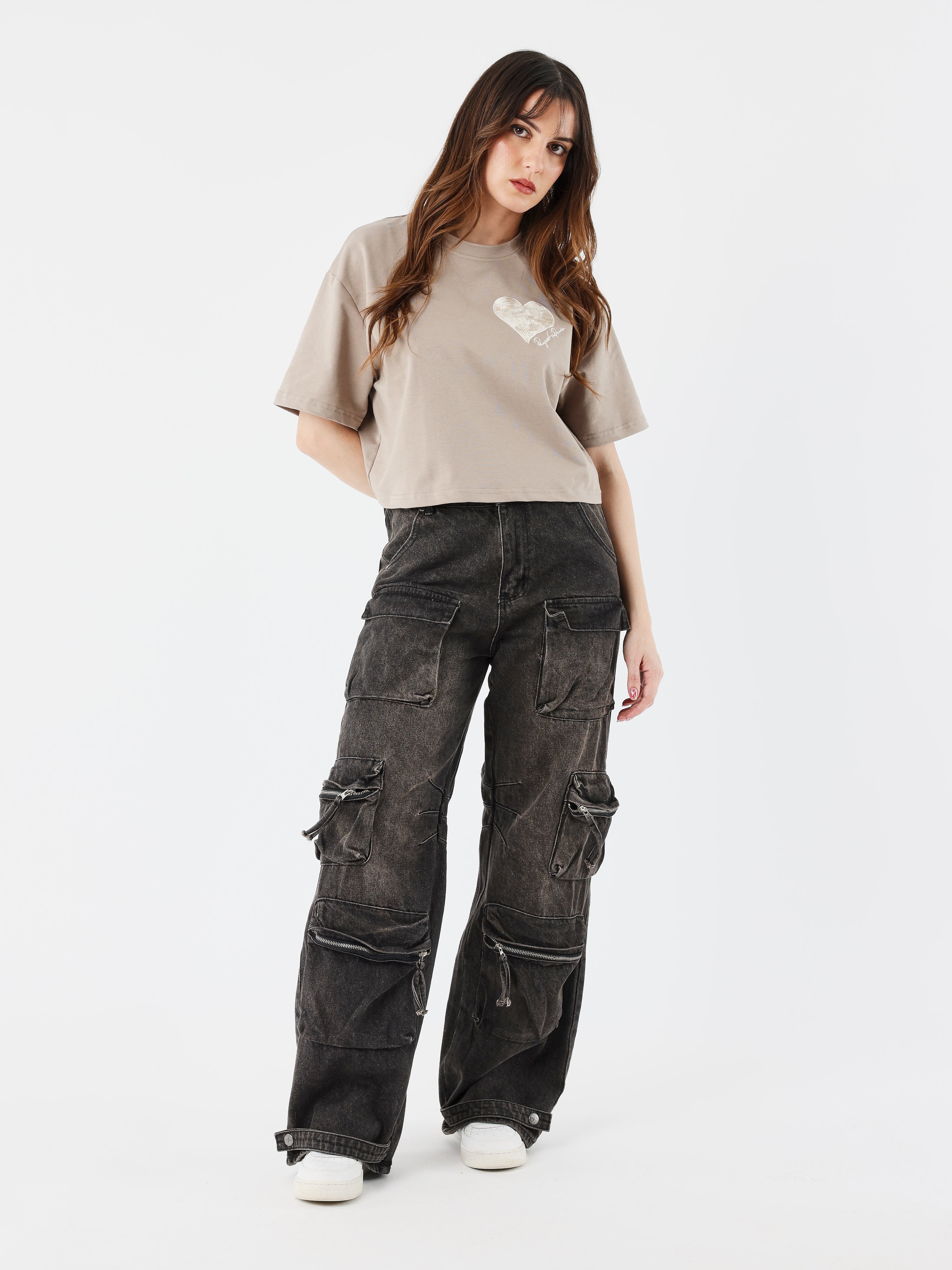 Crop top T-shirt met gevlochten hart-5