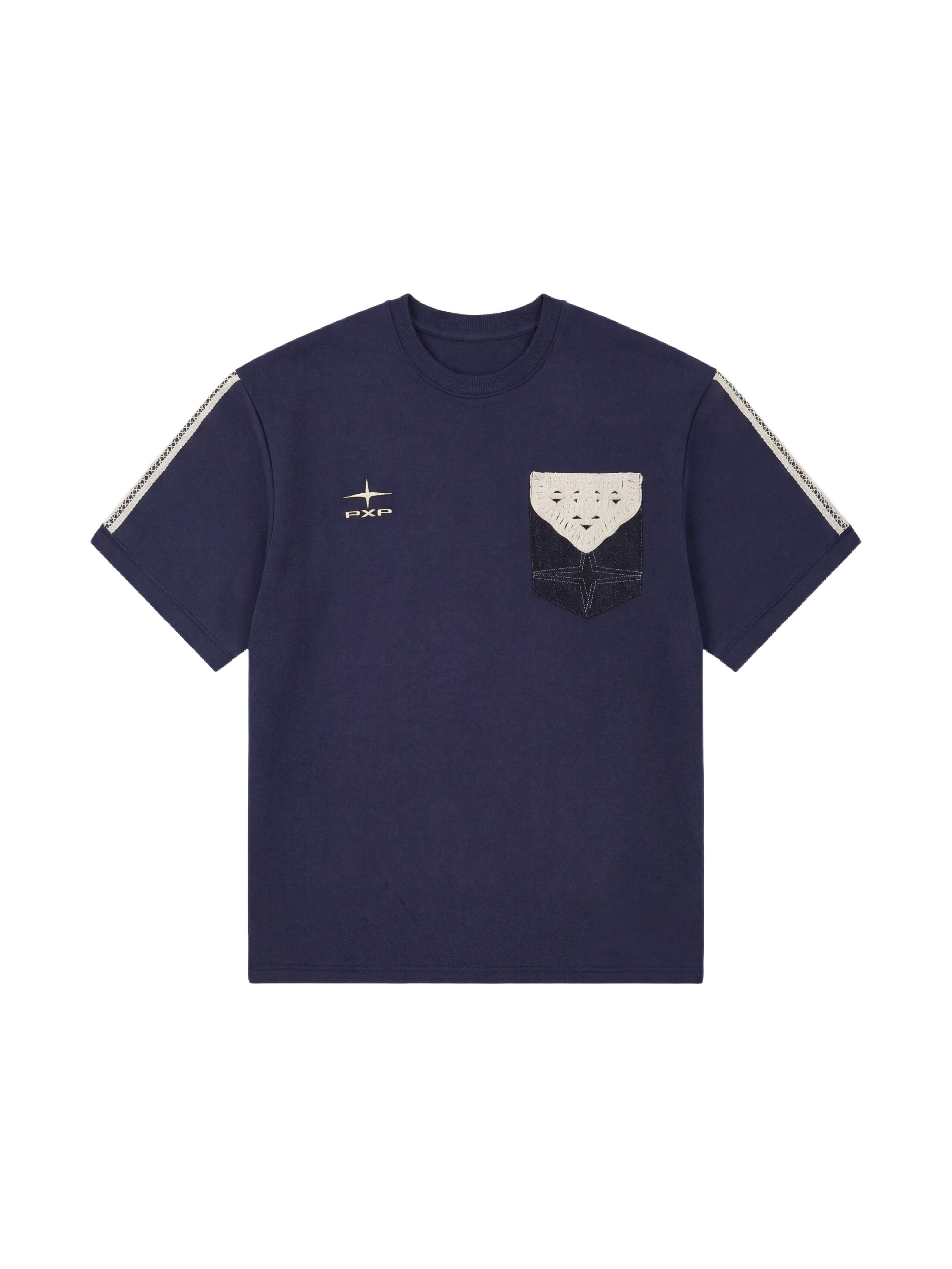 T-shirt i to materialer med hæklede lomme-9