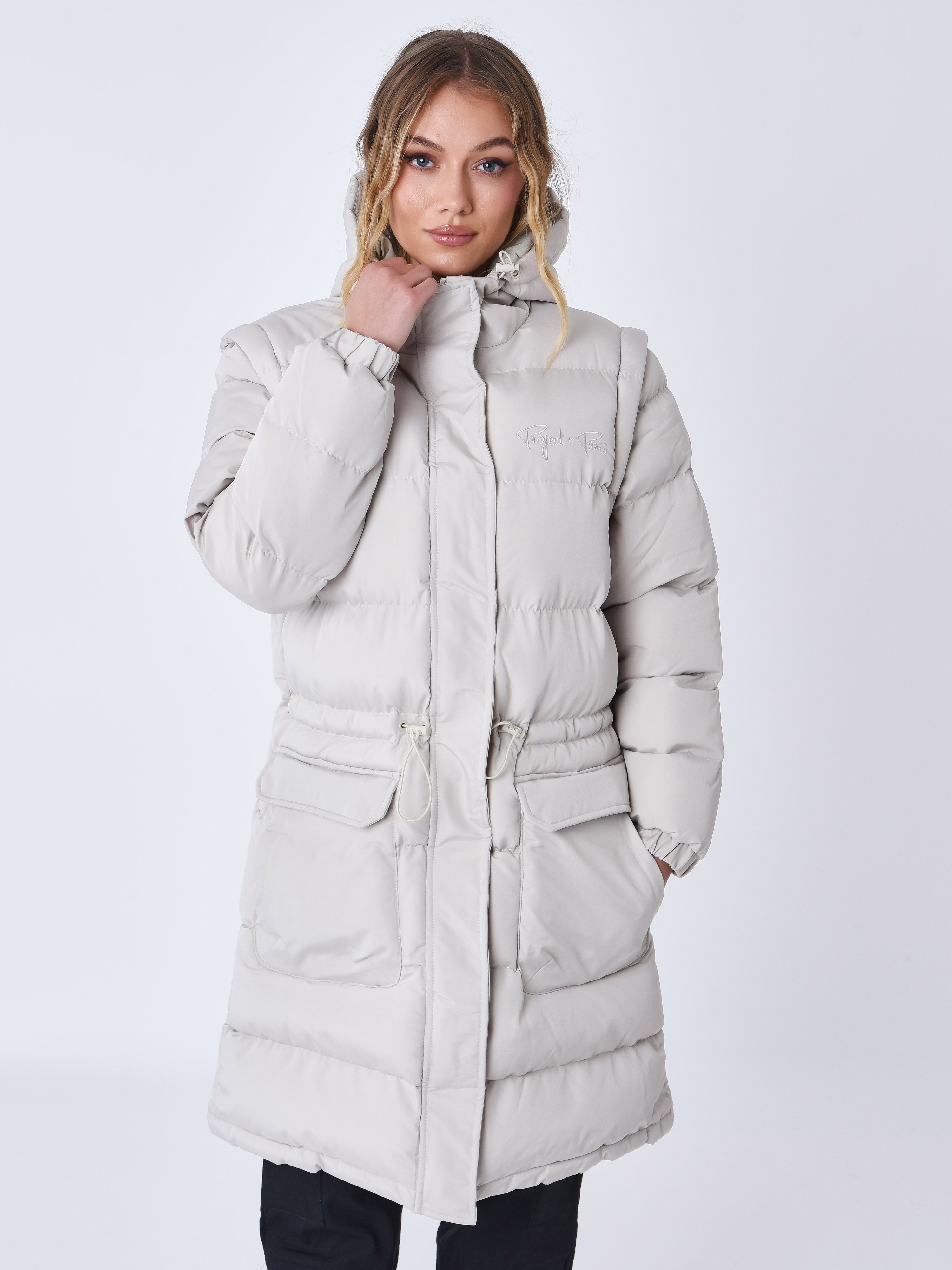 Long quilted puffer jacket with removable sleeves-1